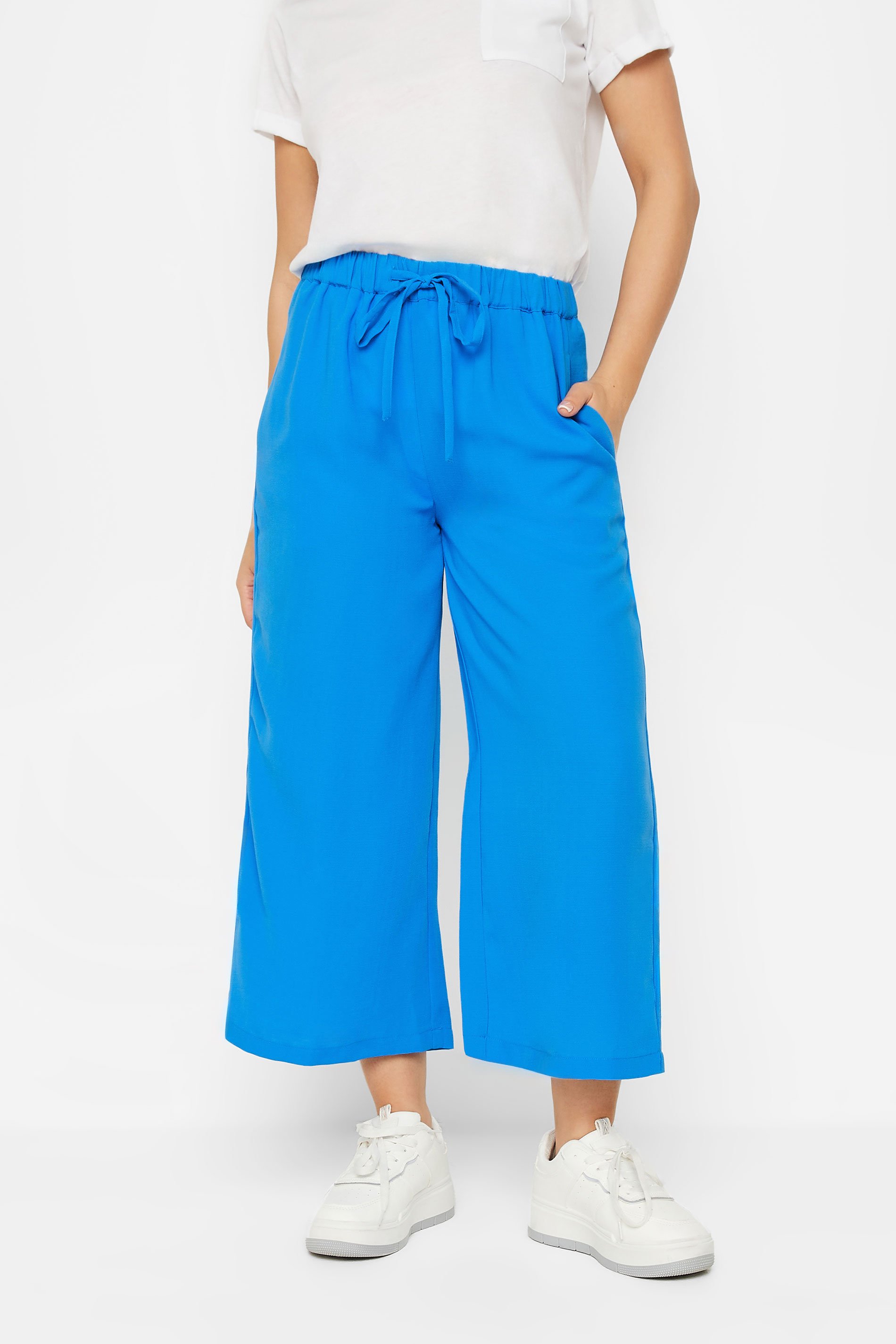 PixieGirl Petite Women's Blue Cropped Wide Leg Trousers | PixieGirl 2