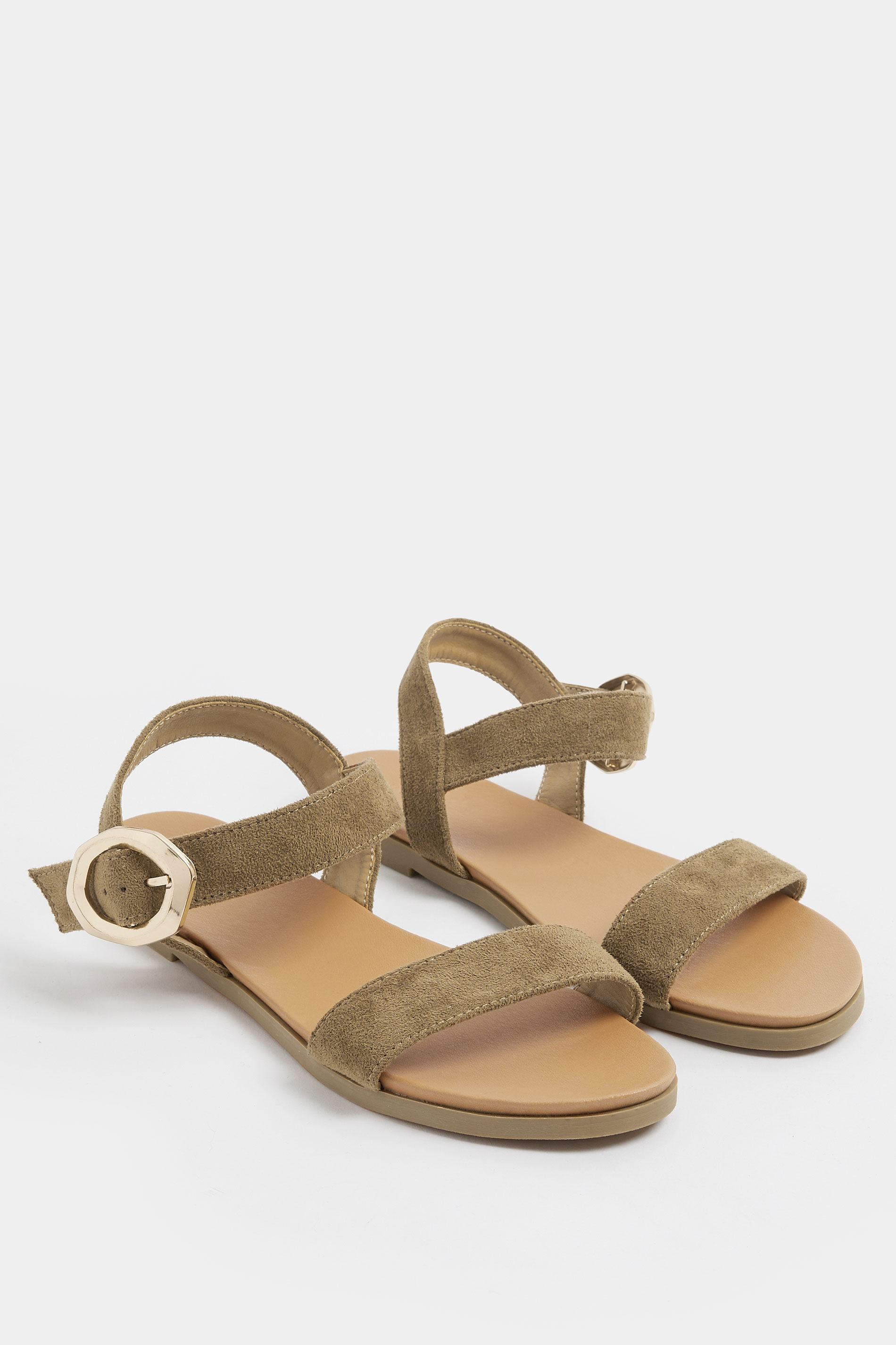 Khaki Green Buckle Detail Sandals In Wide E Fit | Yours Clothing 3