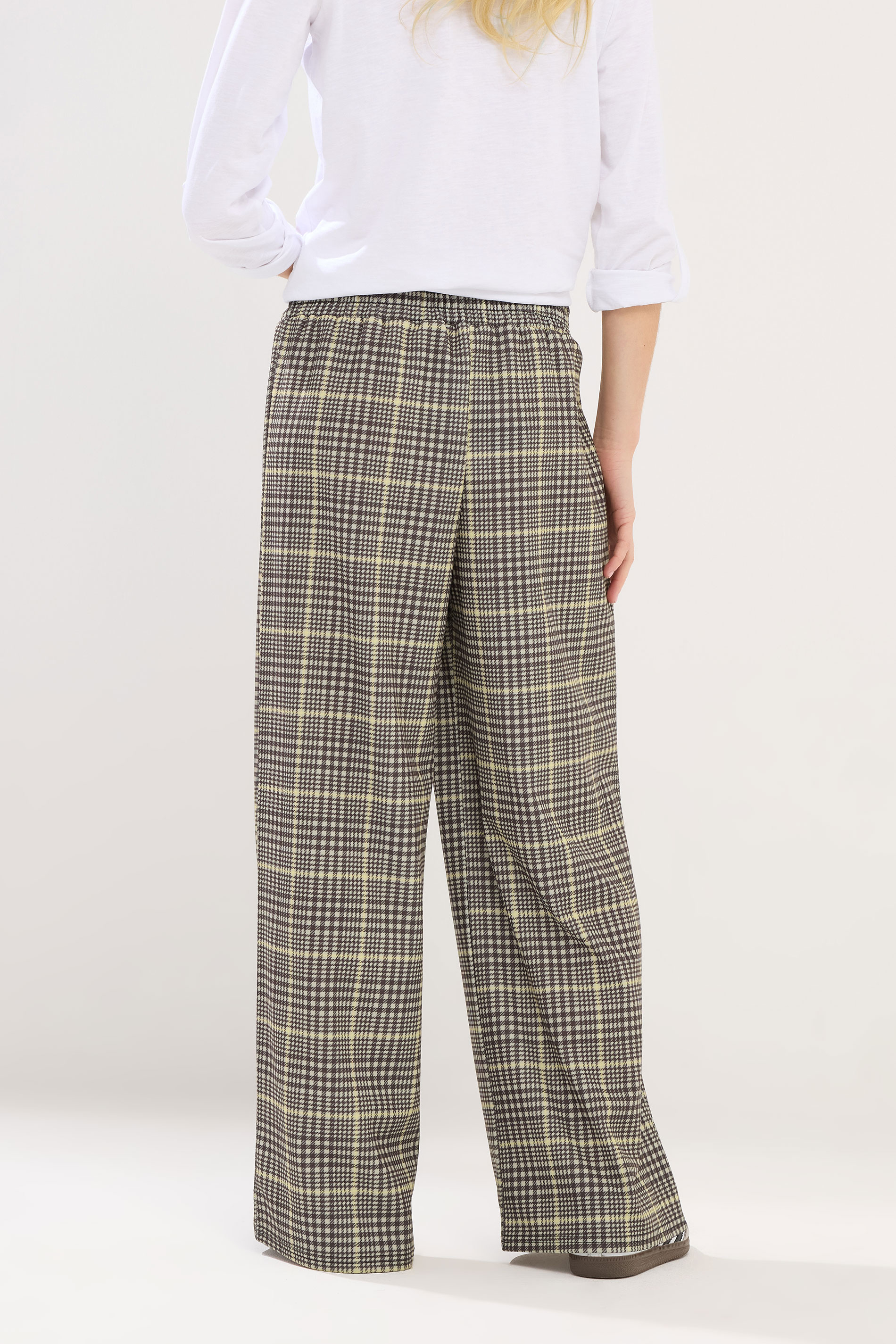 PixieGirl Petite Womens Brown Check Wide Leg Scuba Trousers | Pixiegirl 3