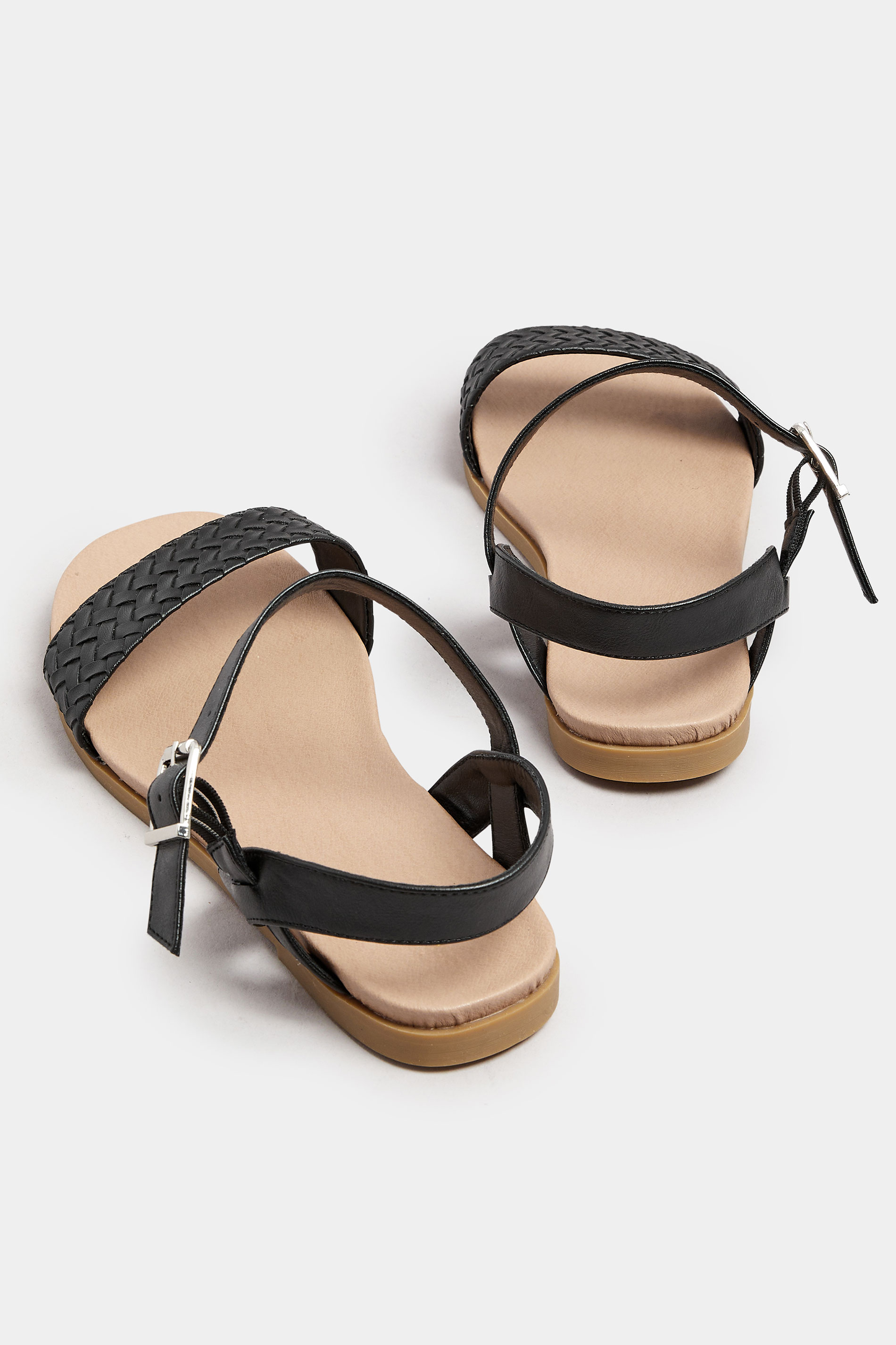 Black Faux Leather Woven Sandals In Extra Wide EEE Fit | Yours Clothing 4
