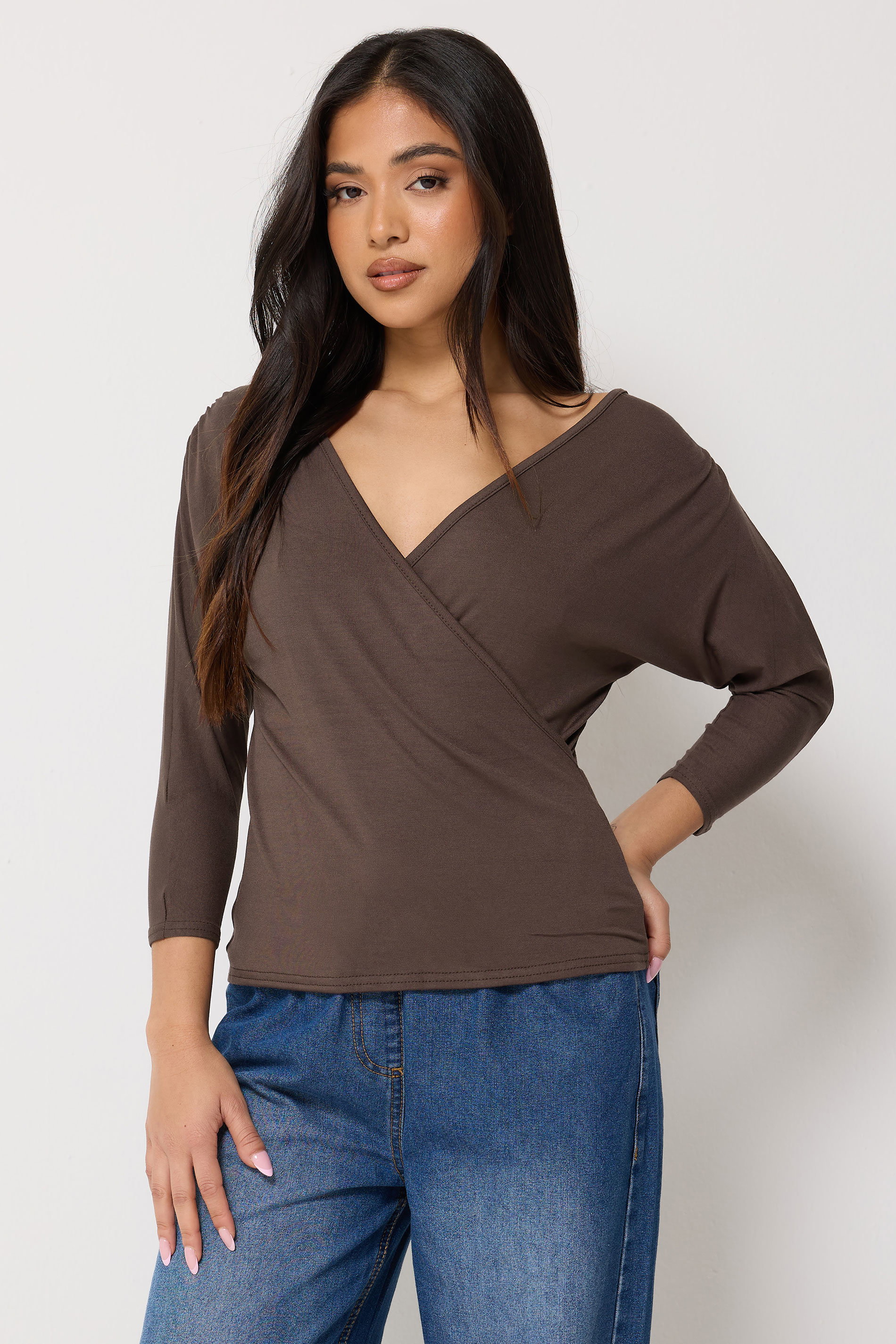 Pixiegirl Women's Brown Petite Chocolate Wrap Top Size 8