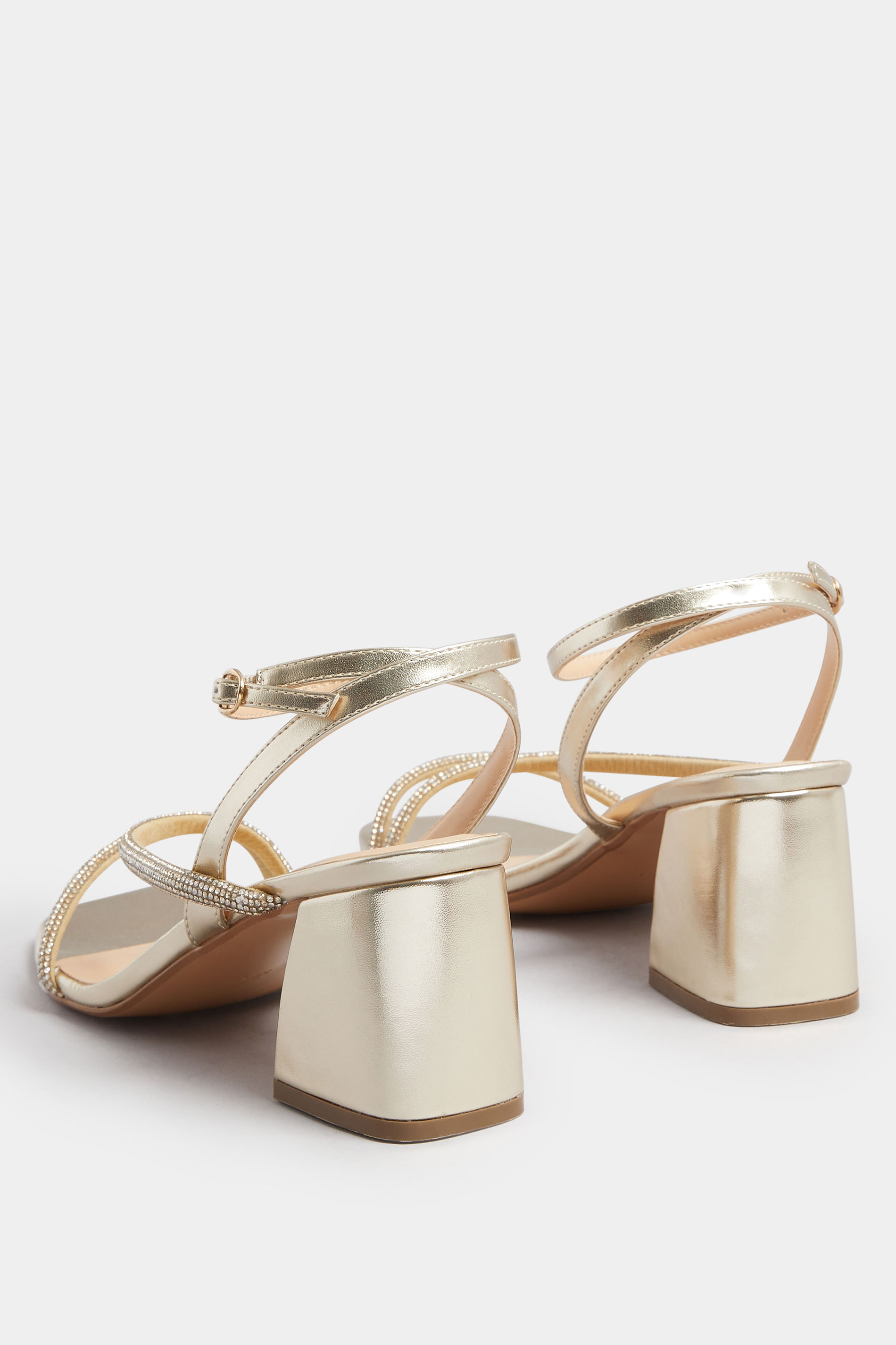 Gold Diamante Block Heel Sandals In Extra Wide EEE Fit | Yours Clothing 5