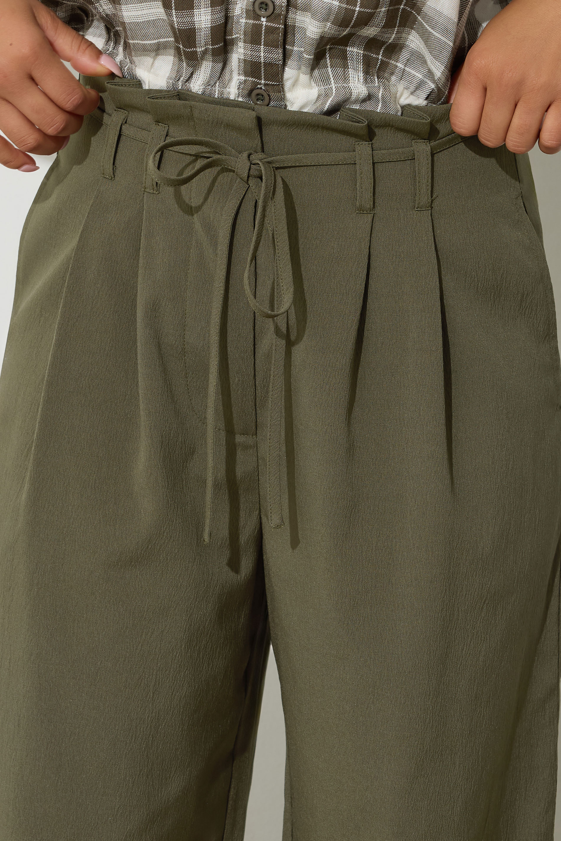 PixieGirl Petite Womens Green Tie Wide Leg Trousers | PixieGirl 5