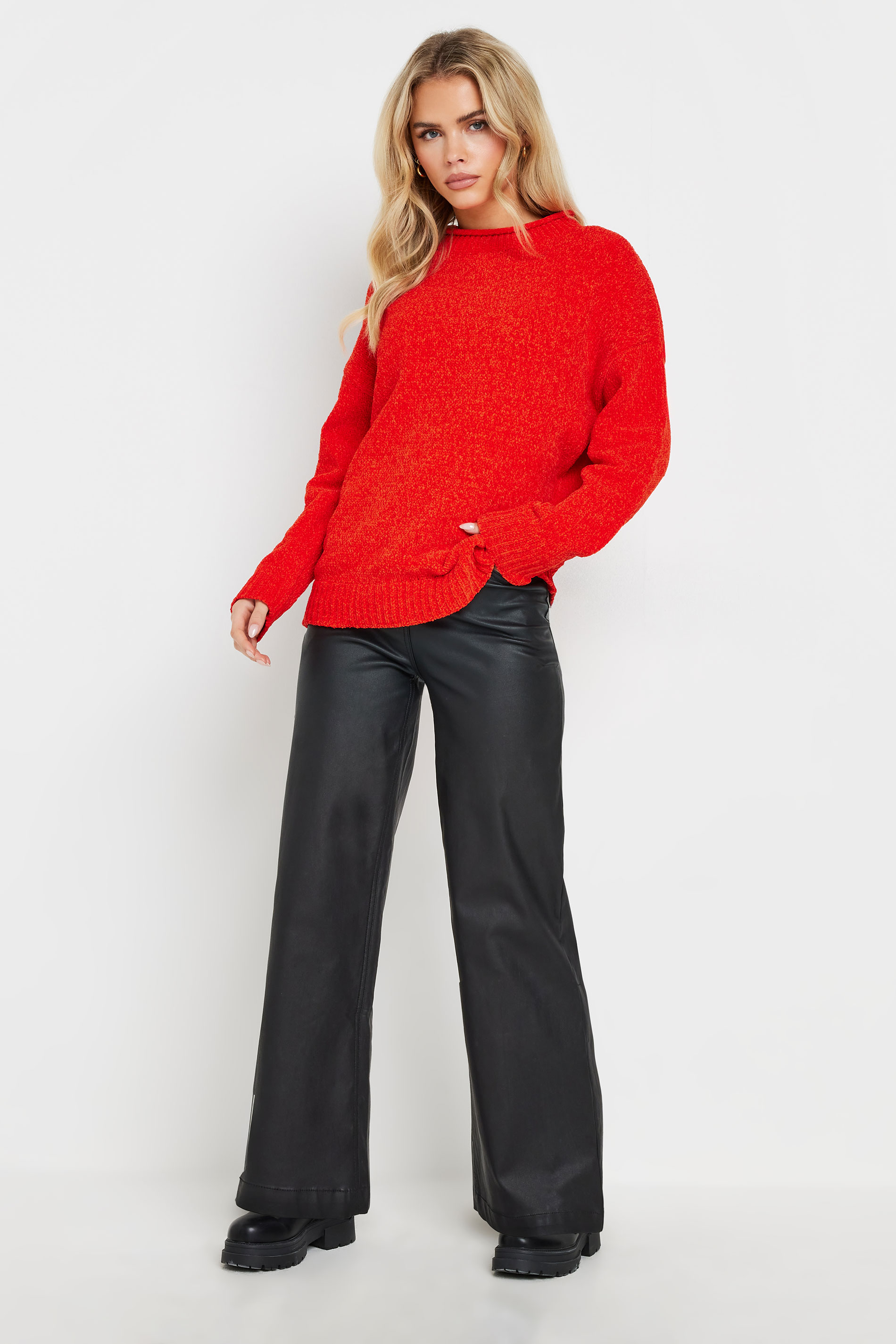 PixieGirl Petite Women's Coral Orange Chenille High Neck Jumper | PixieGirl 2