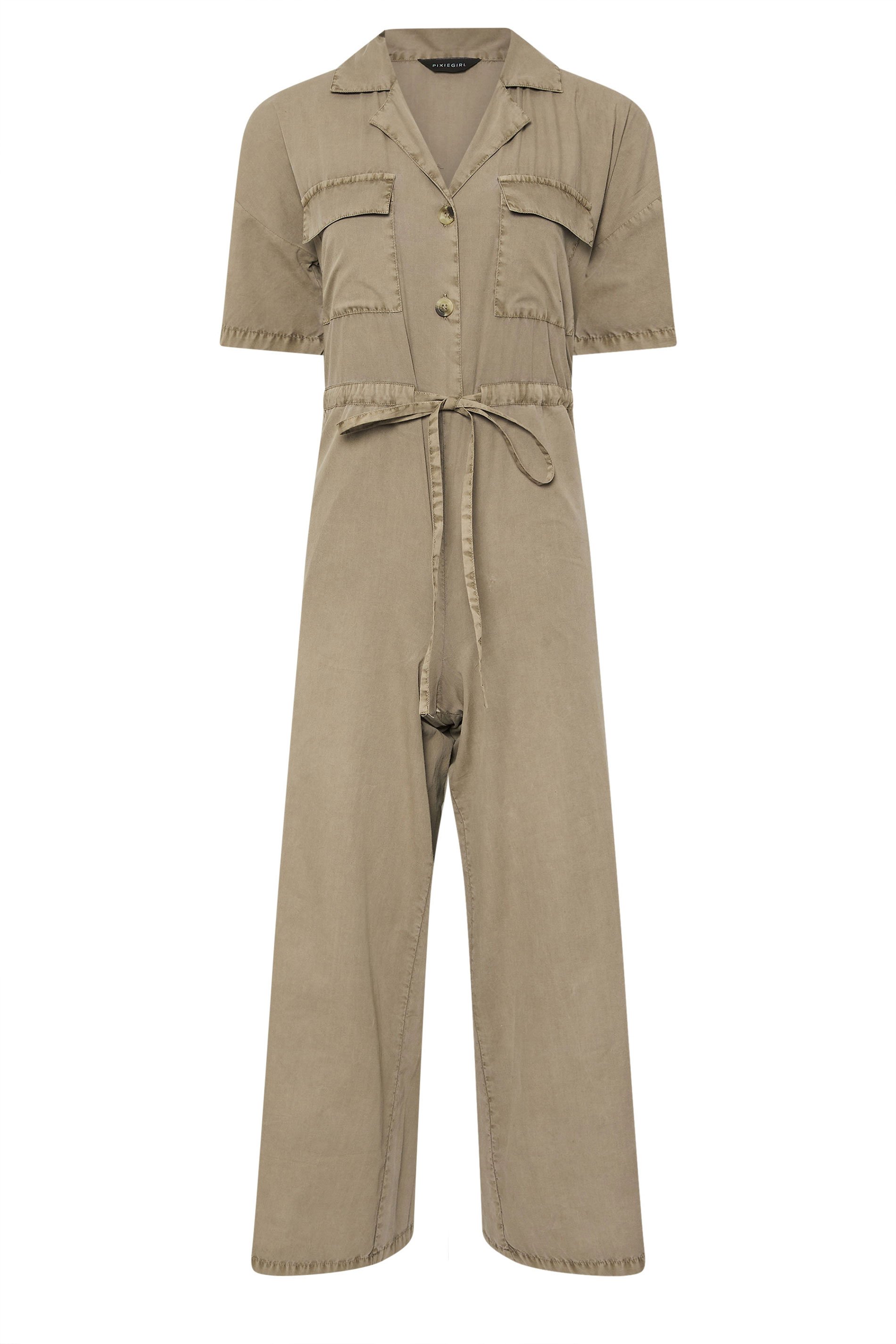 PixieGirl Petite Women's Brown Tie Waist Wide Leg Jumpsuit | PixieGirl 5