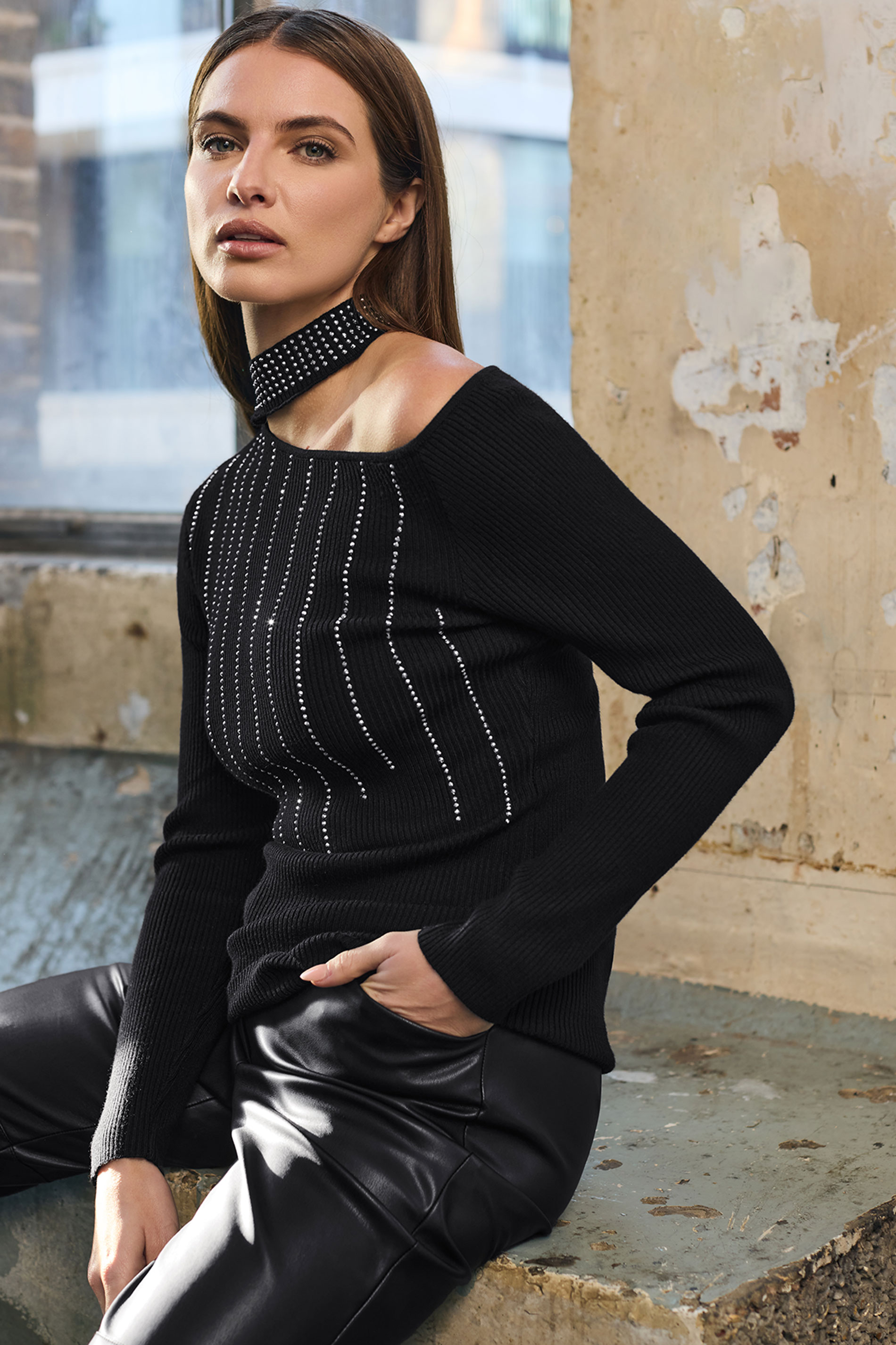 STAR Black Embellished Asymmetric Jumper | STAR x JM 1