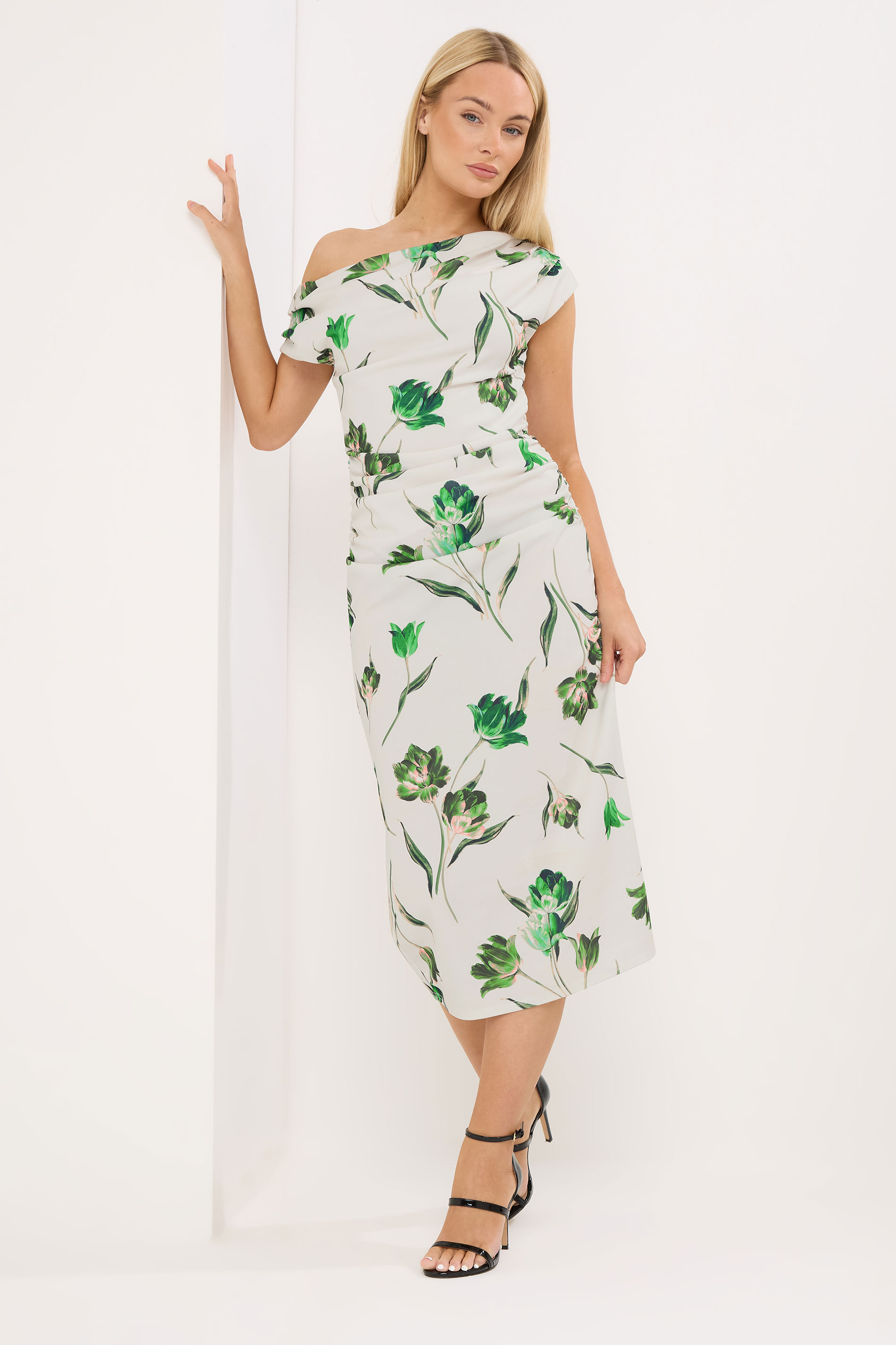 STAR White Floral Draped Midi Dress | StarByJM 1