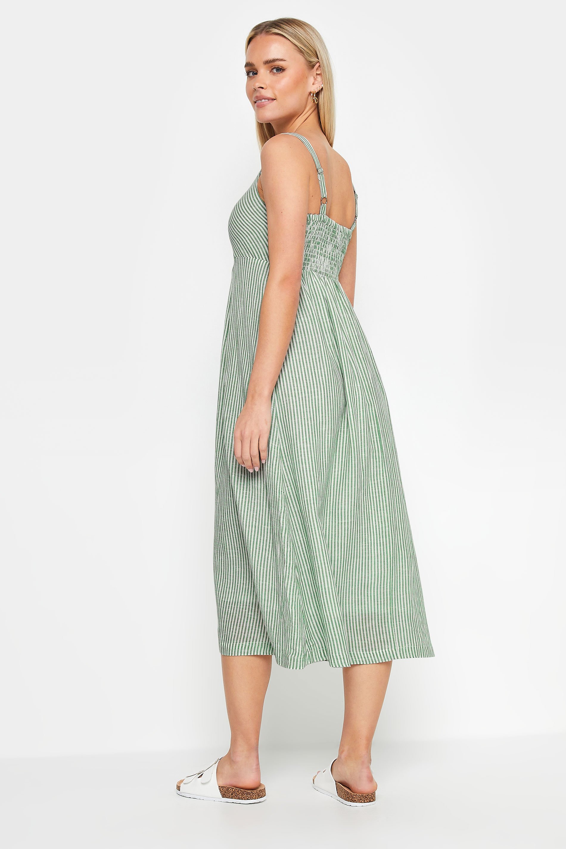 PixieGirl Green Striped Cotton Midi Slip Dress | PixieGirl 3