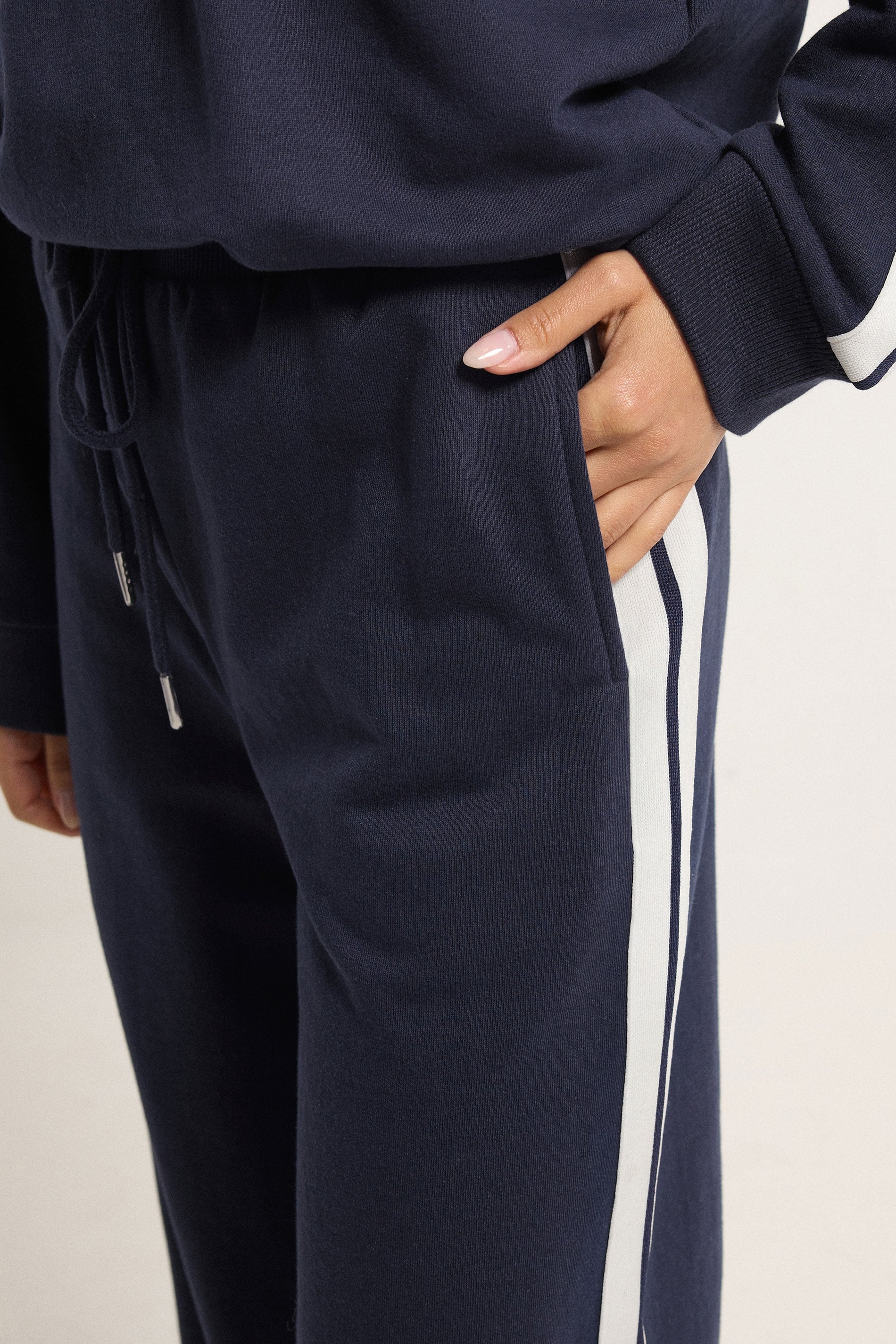 PixieGirl Petite Women's Navy Blue Stripe Wide Leg Joggers | PixieGirl 4
