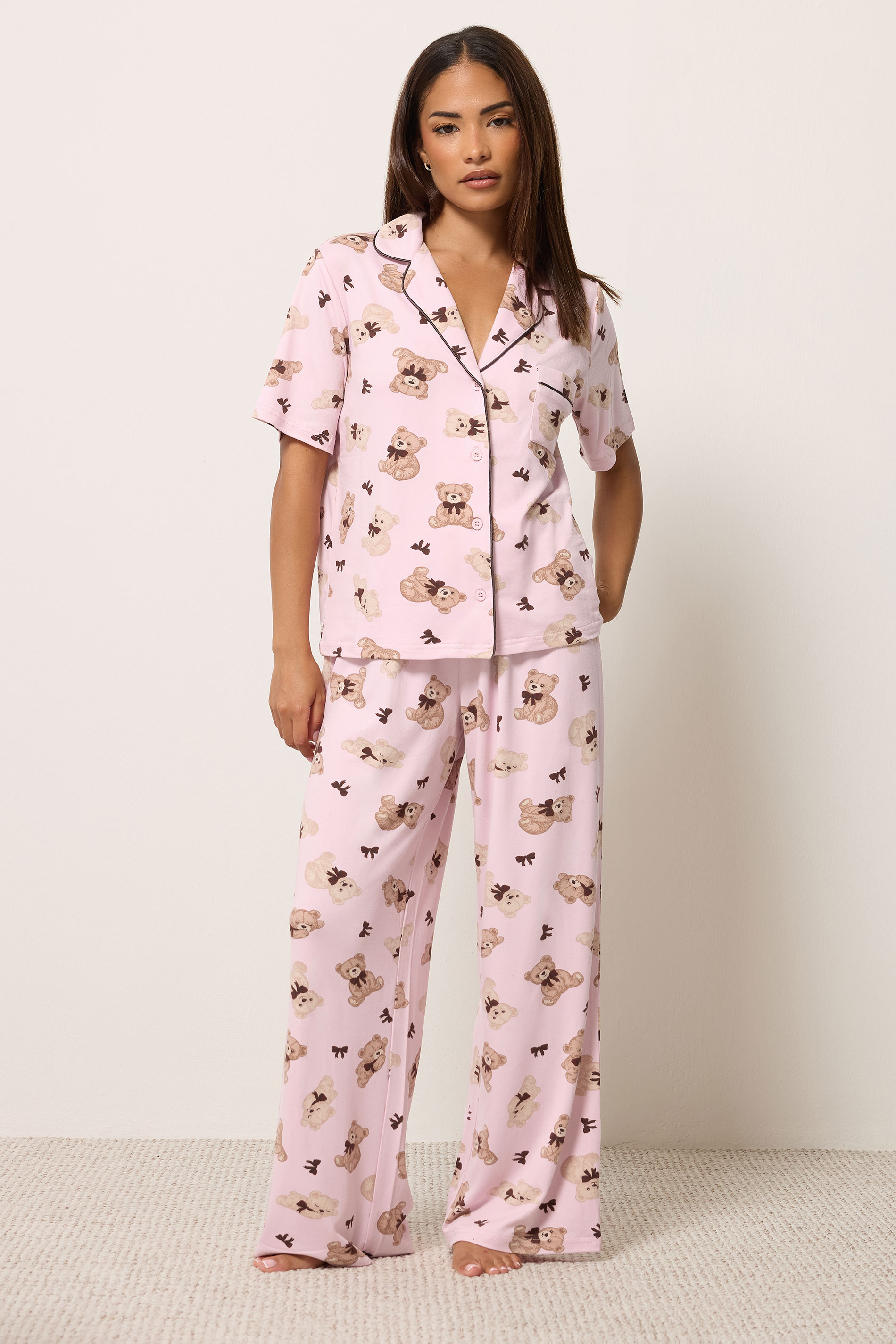 Pixiegirl Women's Pink Petite Set Soft Touch Teddy Print Pyjamas Size 10-12