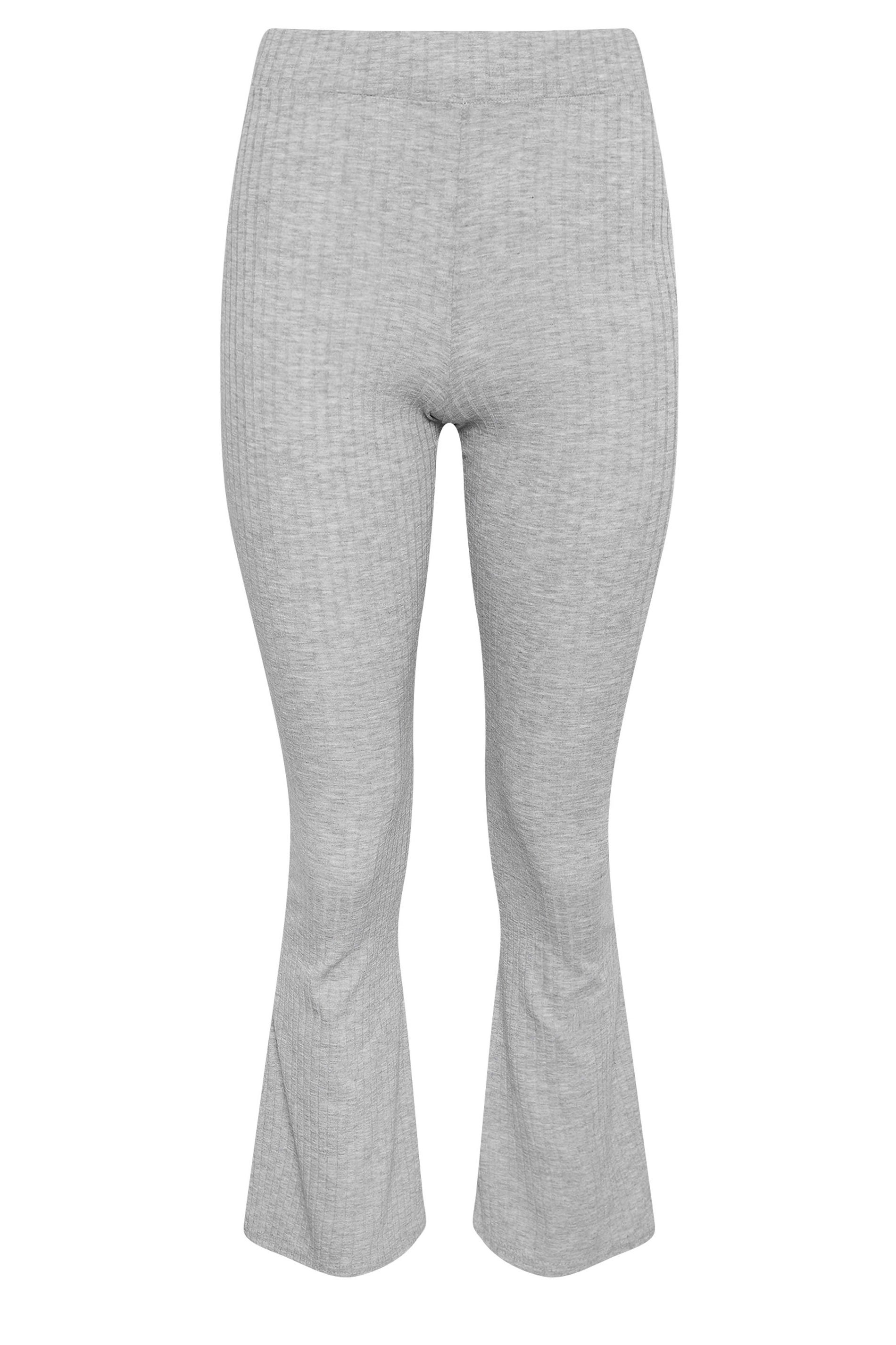 PixieGirl Petite Women's Light Grey Ribbed Flared Trousers | PixieGirl 5