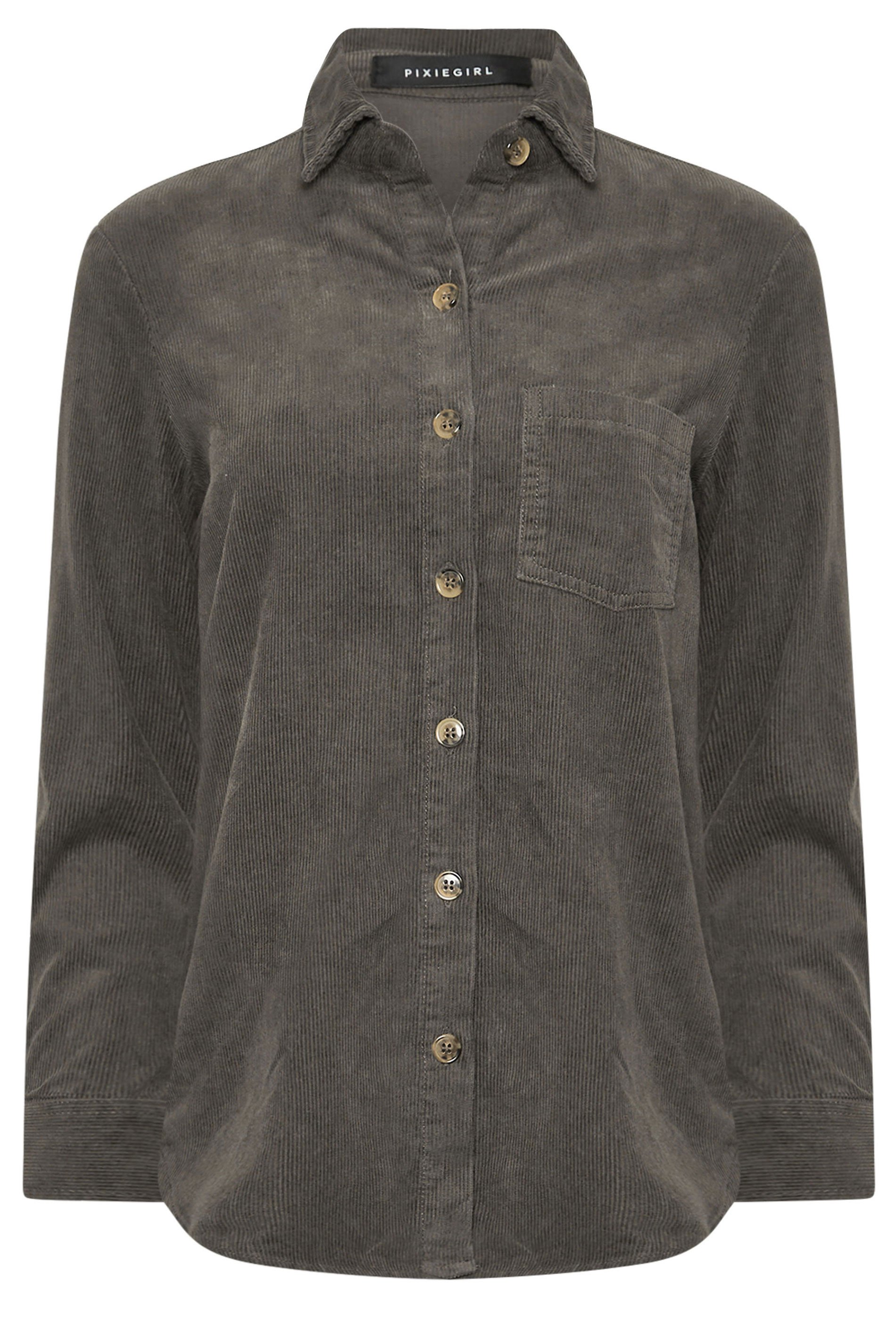 PixieGirl Petite Women's Grey Cord Long Sleeve Shirt | PixieGirl 5