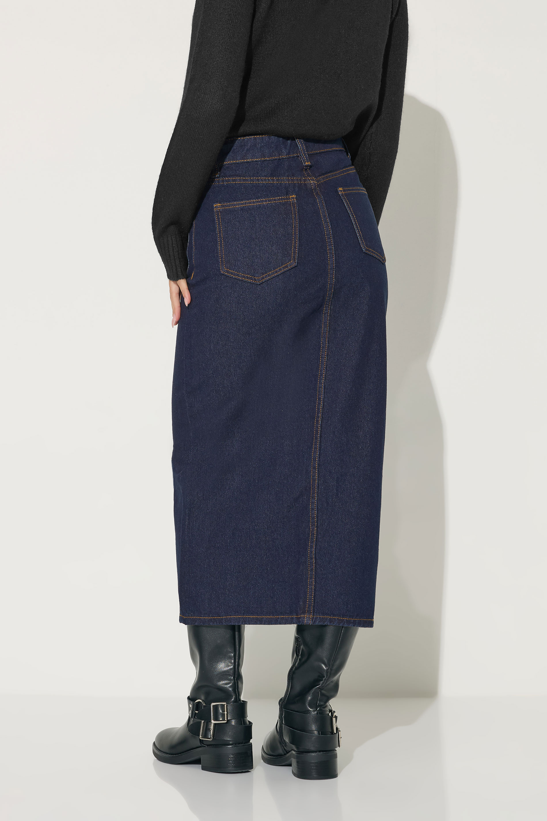 PixieGirl Petite Women's Dark Blue Pocket Patch Denim Skirt | PixieGirl 3