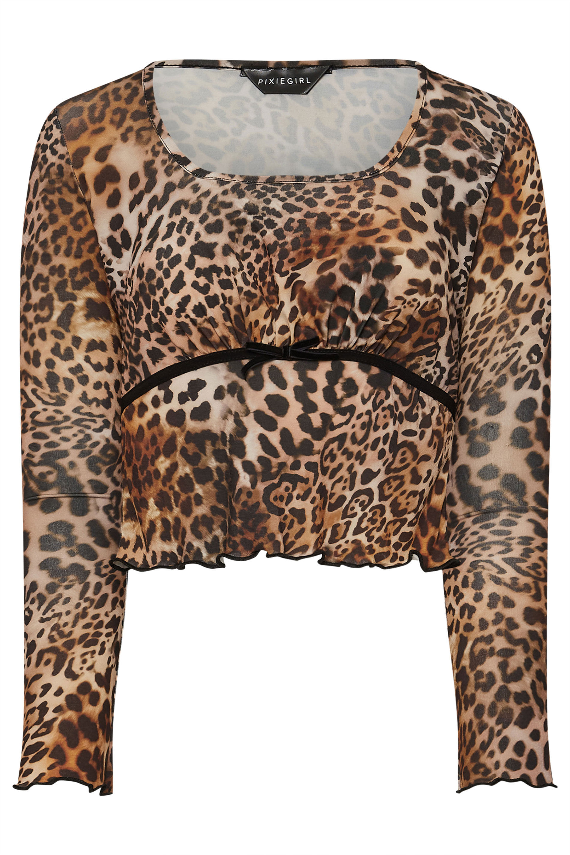 PixieGirl Petite Women's Beige Brown Leopard Print Long Sleeve Top | PixieGirl 5