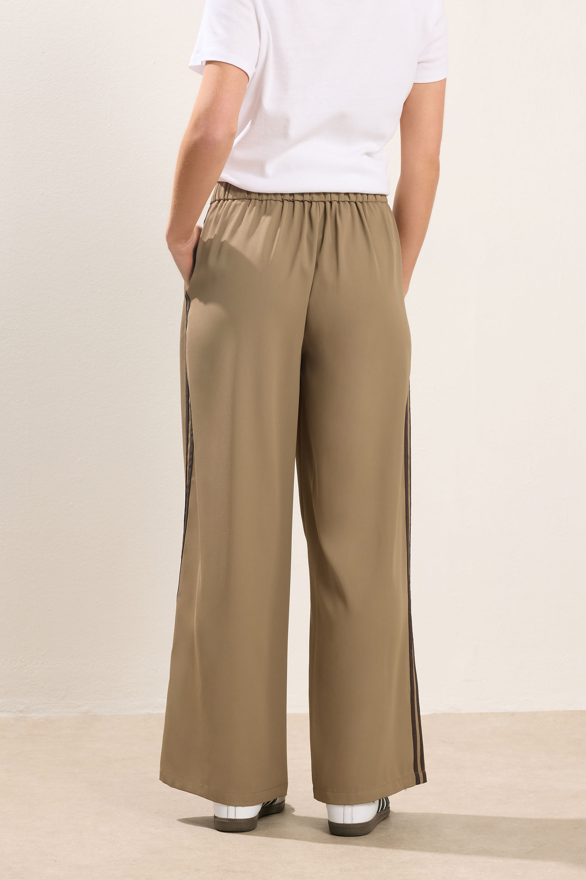 PixieGirl Petite Women's Mocha Brown Side Stripe Wide Leg Trousers | PixieGirl 4