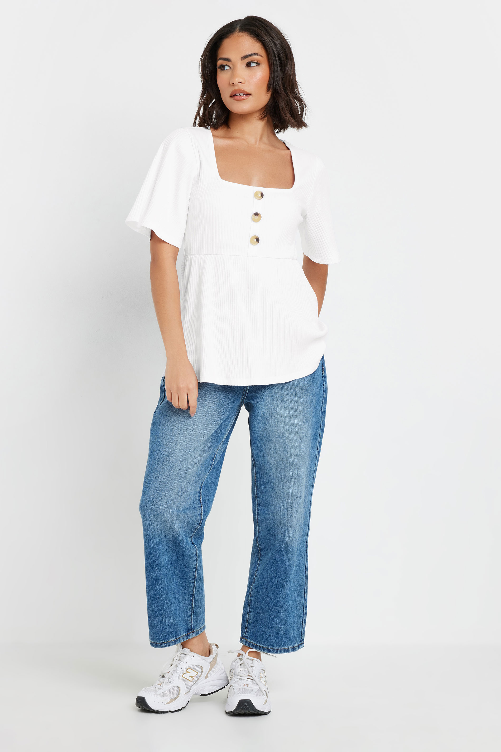 PixieGirl Petite Women's White Ribbed Smock Top | PixieGirl 2