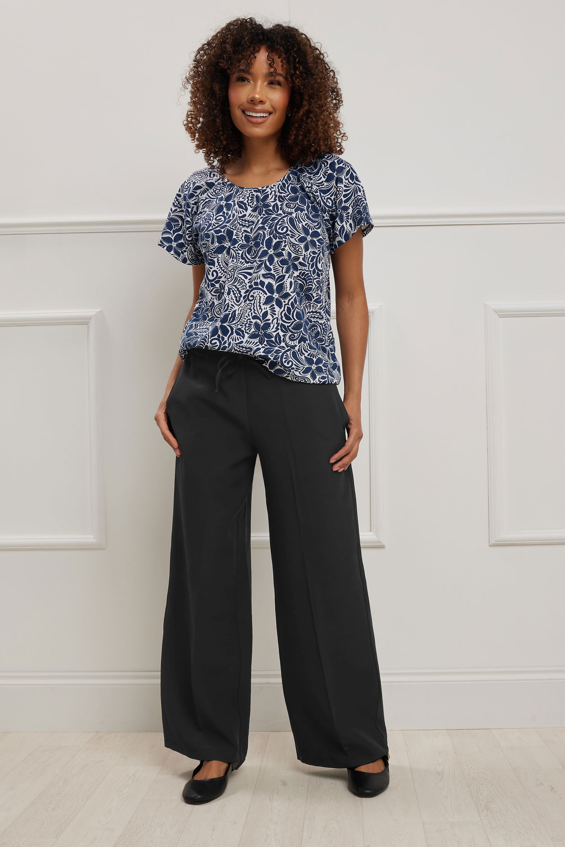 M&Co Black Crepe Wide Leg Trousers | M&Co 3