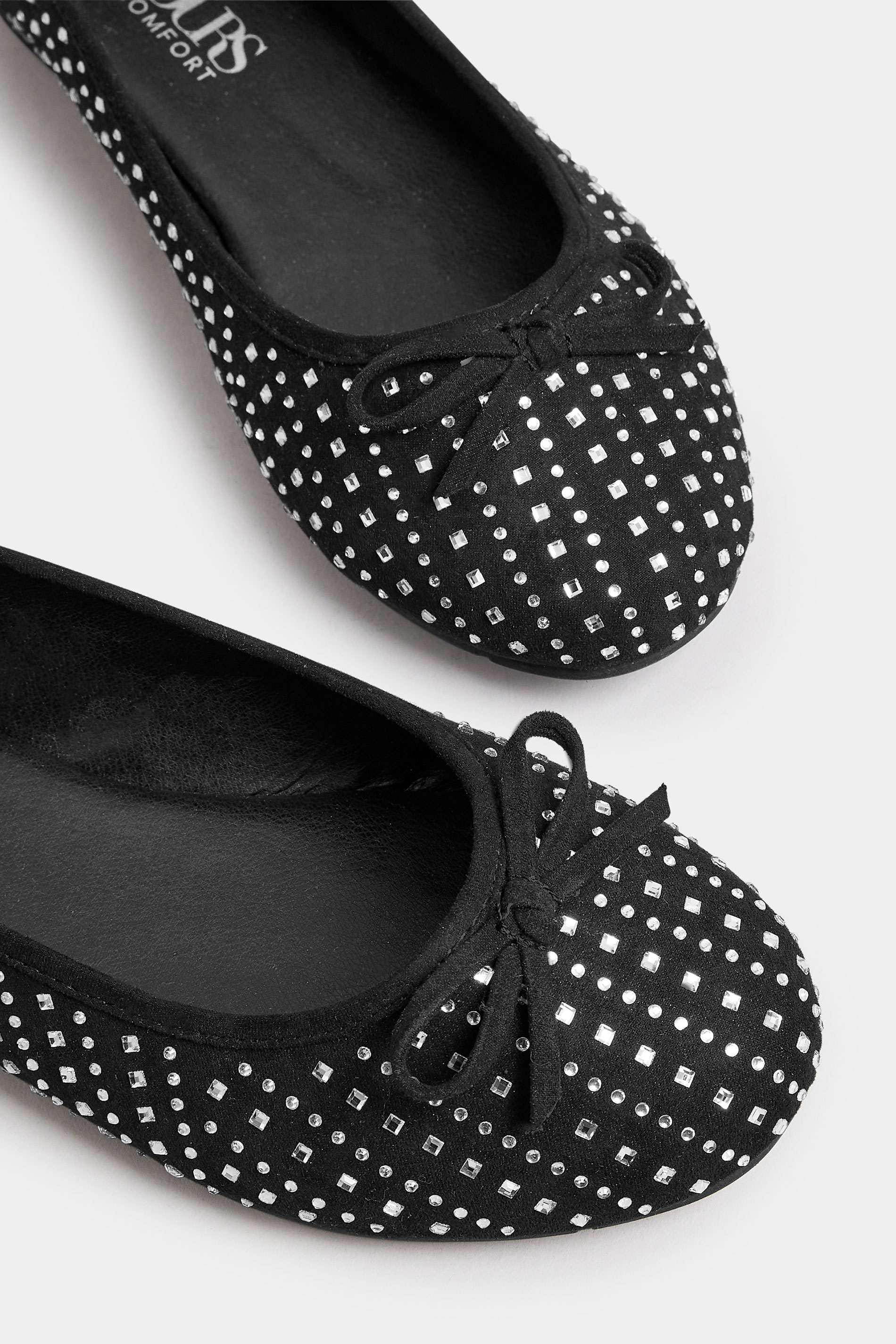 Black Sparkly Ballerina Pumps In Extra Wide EEE Fit 5