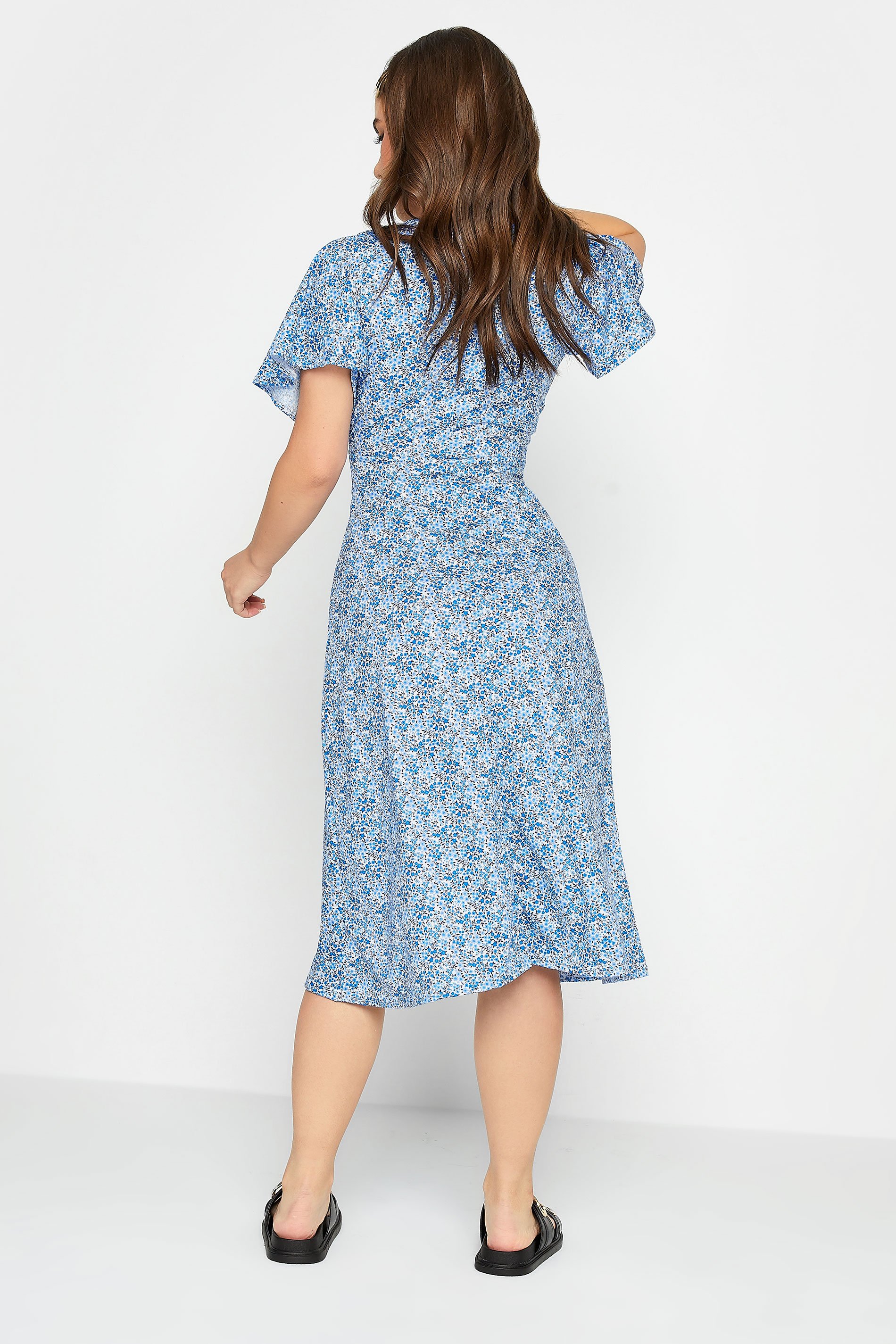PixieGirl Petite Womens Light Blue Ditsy Floral Print Midi Dress | PixieGirl 3