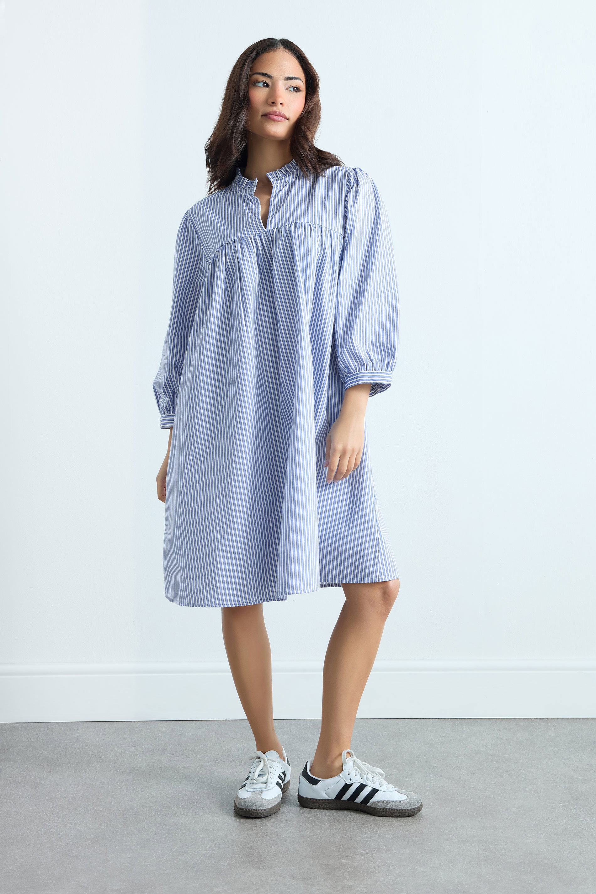 Pixiegirl Women's Blue Petite Stripe Smock Cotton Dress Size 12