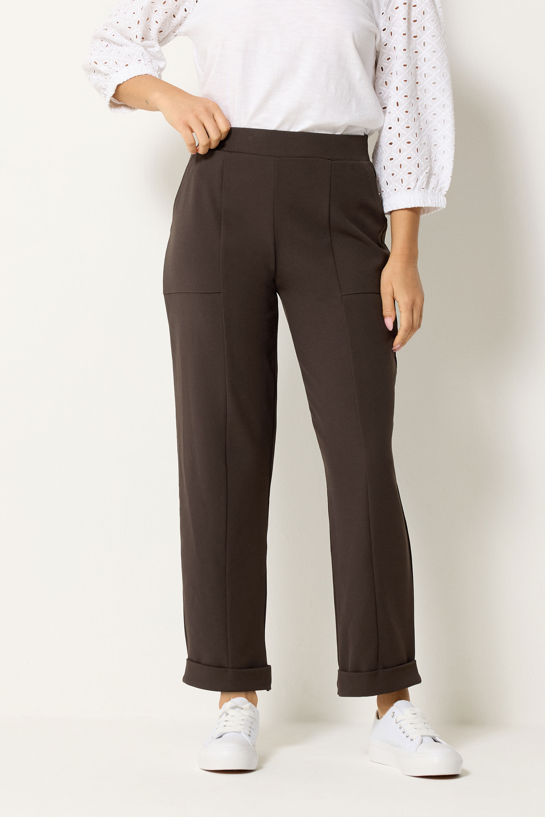 M&Co Petite Chocolate Brown Carpenter Tapered Trousers | M&Co 1