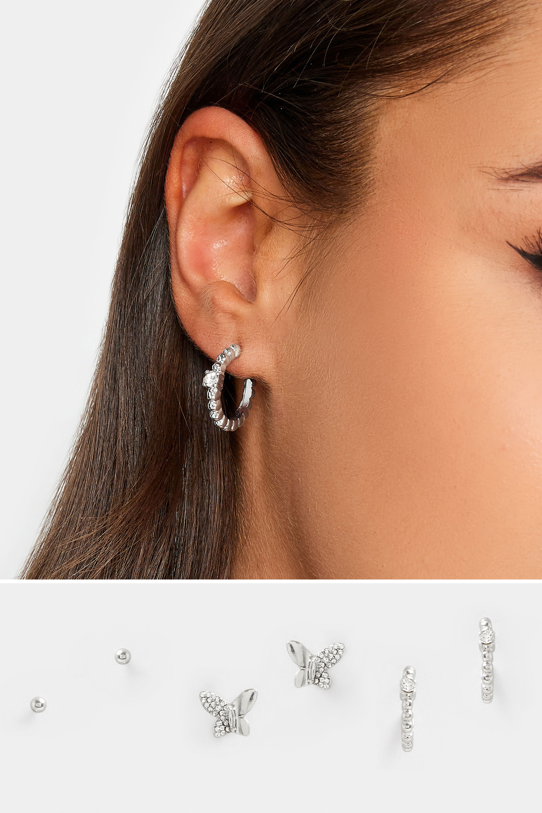 3 Pack Silver Diamante Butterfly Earrings 1