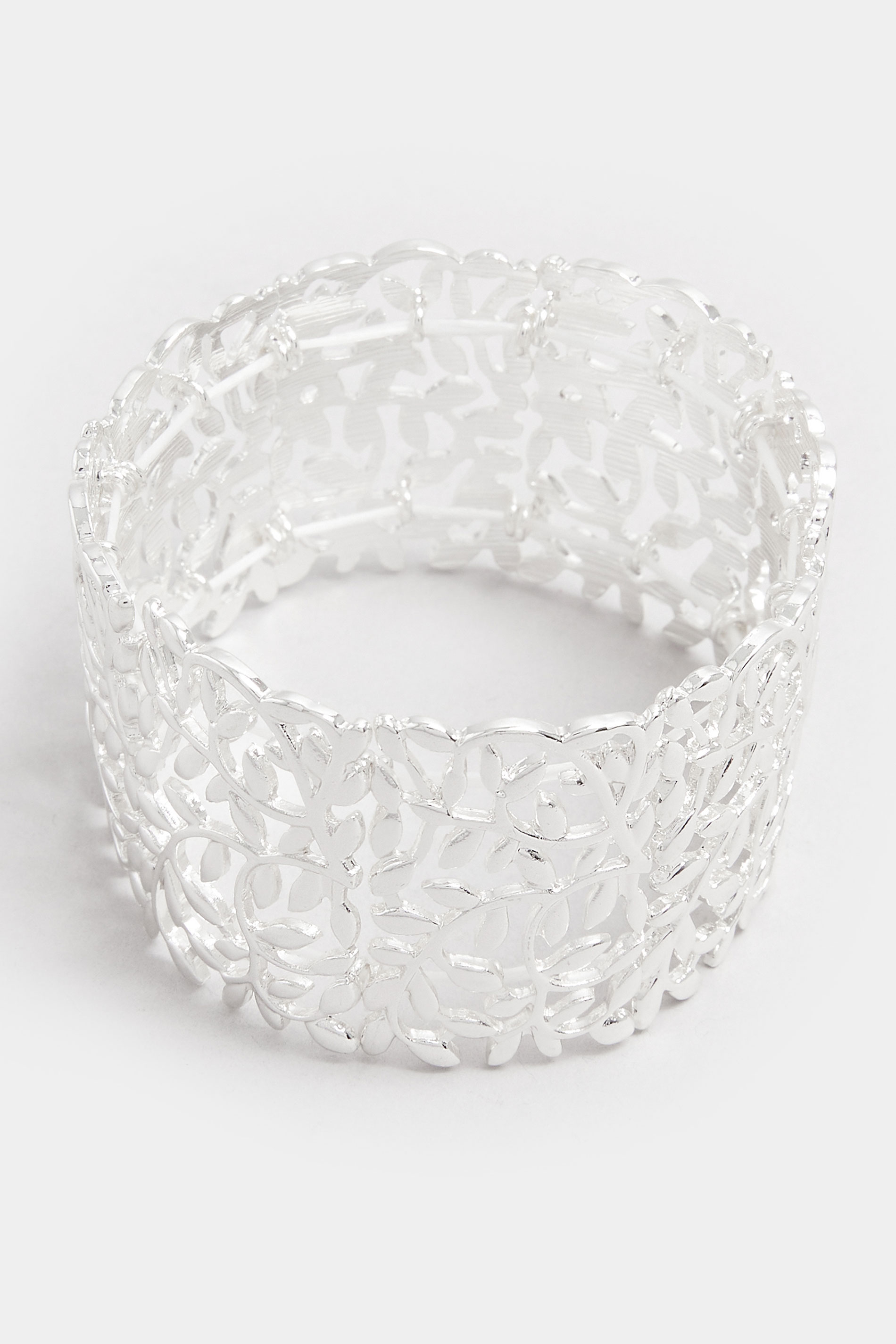 Silver Tone Filigree Leaf Stretch Bracelet | Yours Clothing 2