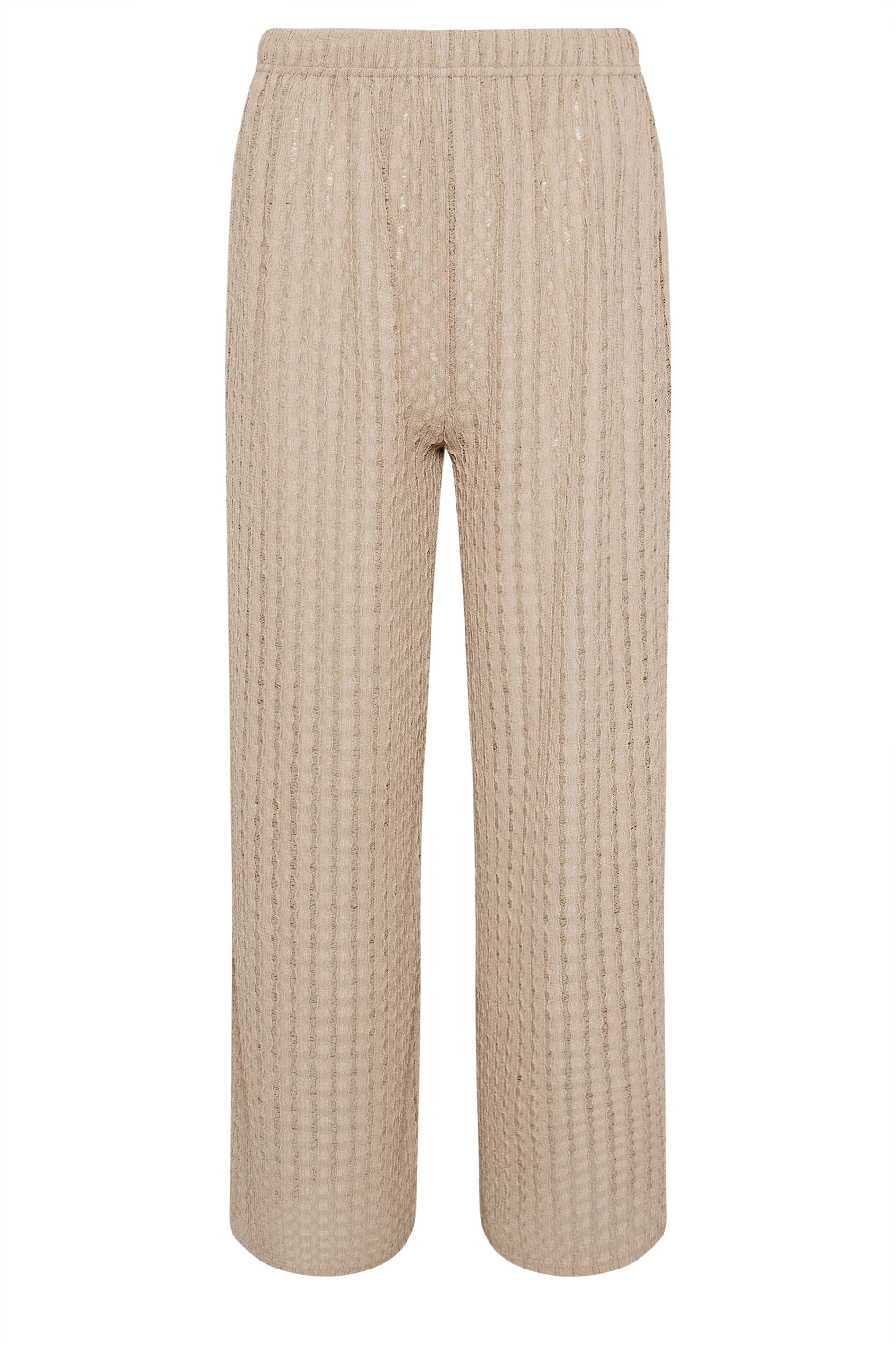 PixieGirl Petite Women's Natural Brown Wide Leg Crochet Trousers | PixieGirl 5