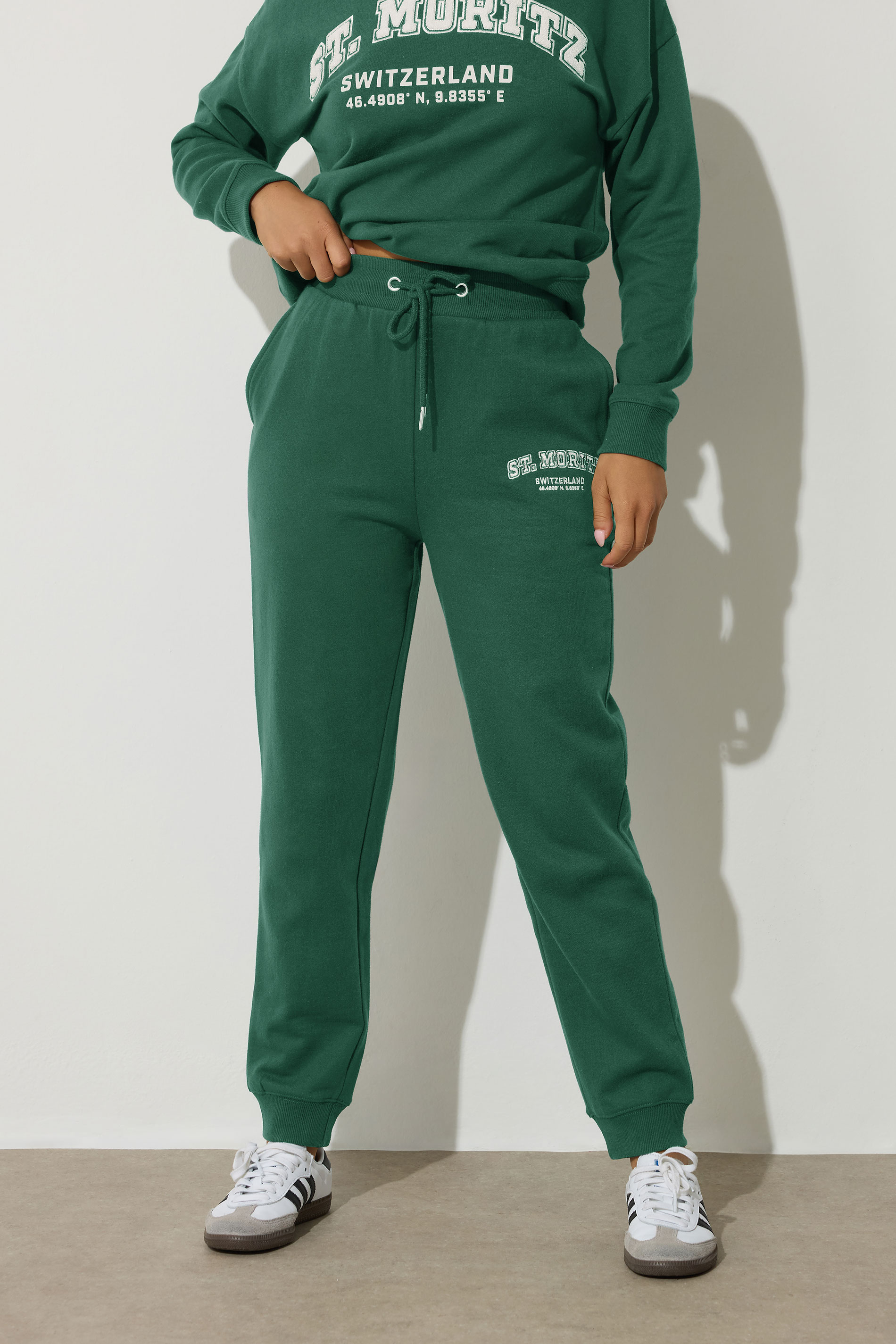 PixieGirl Petite Women's Green St Moritz Slogan Jogger | PixieGirl 2