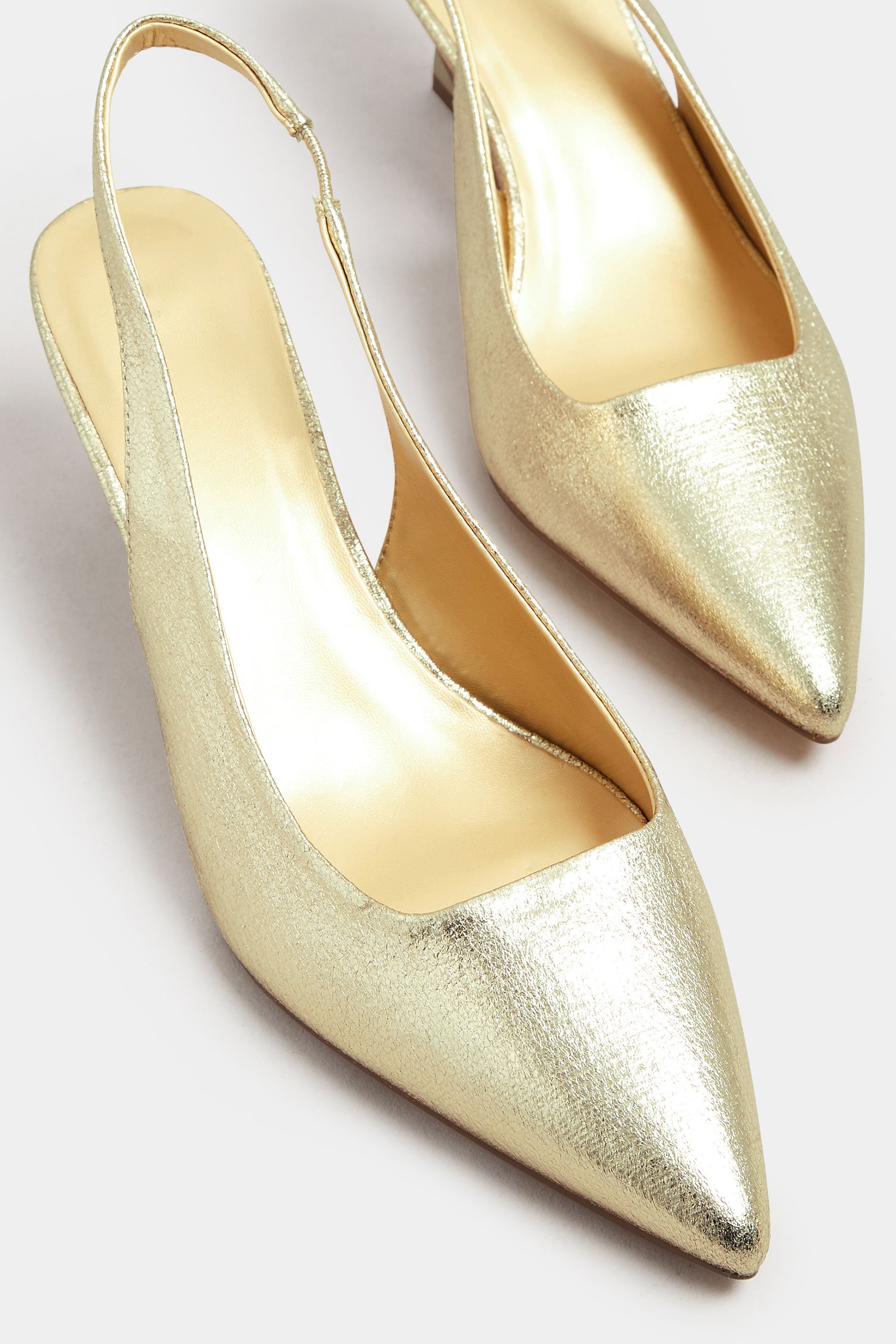 Gold Slingback Kitten Heel Court Shoes In Extra Wide EEE Fit | Yours Clothing 5