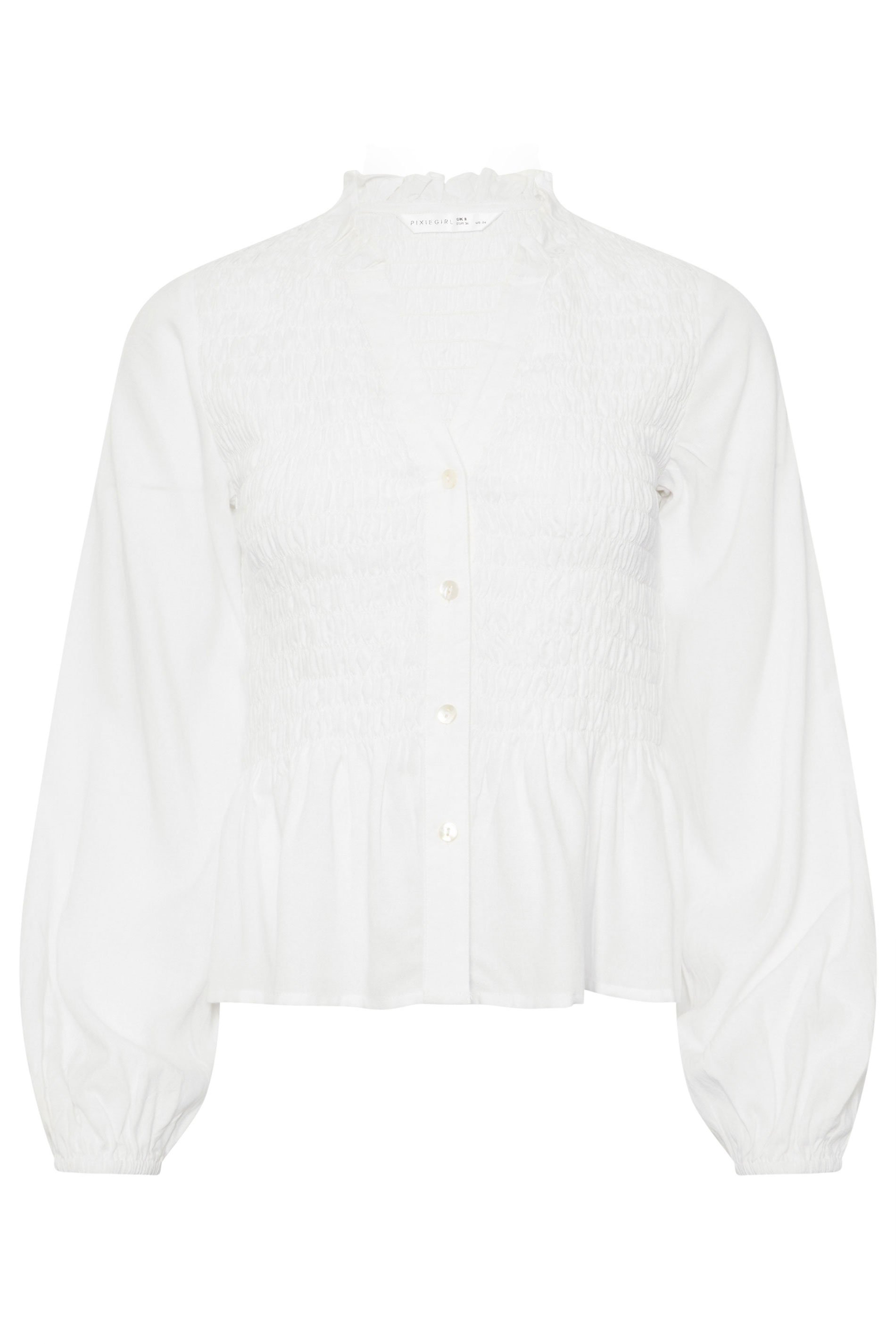 PixieGirl Petite Women's White Shirred Long Sleeve Shirt | PixieGirl 2