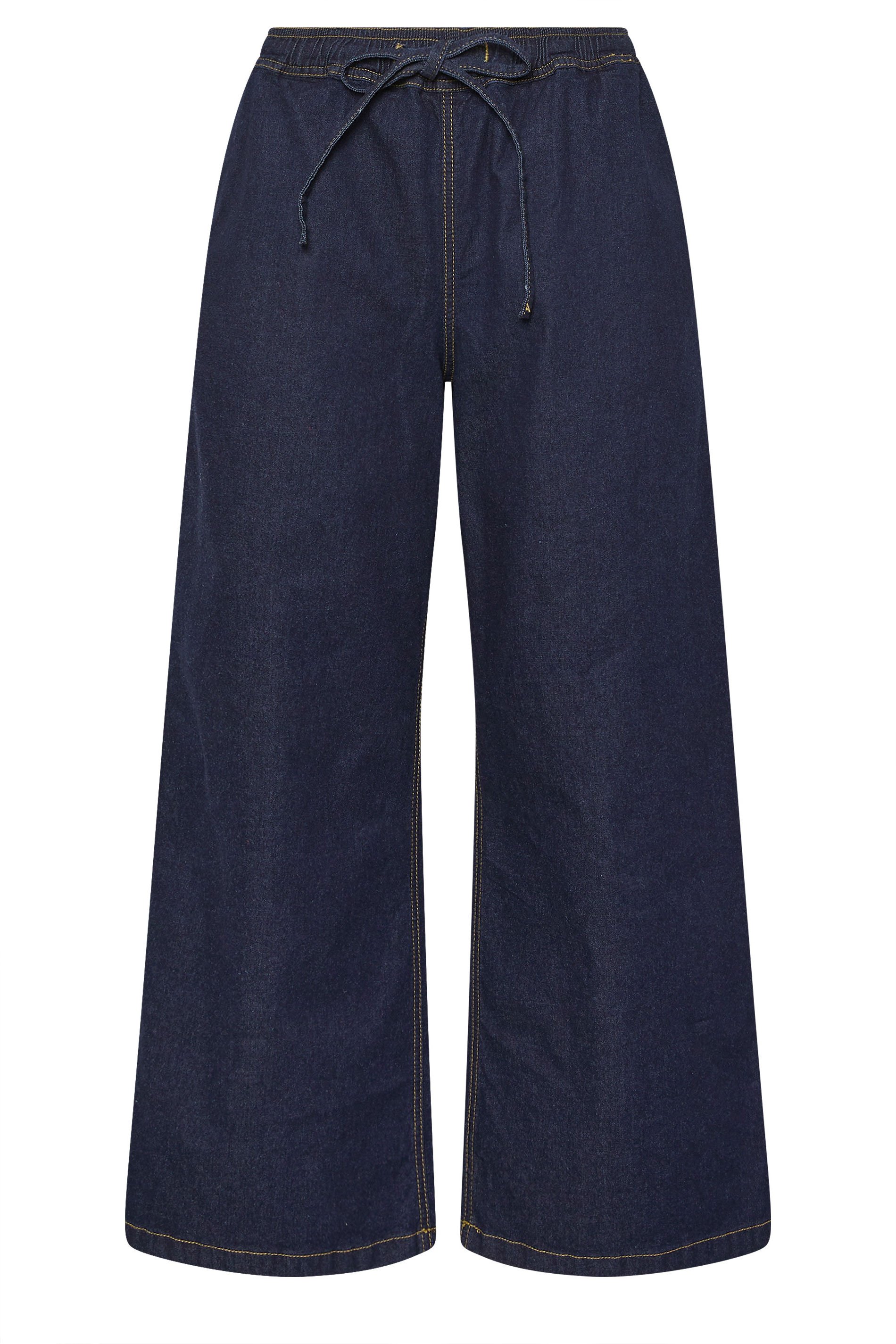 PixieGirl Petite Women's Dark Blue Belt Tie Wide Leg Jeans | PixieGirl  1