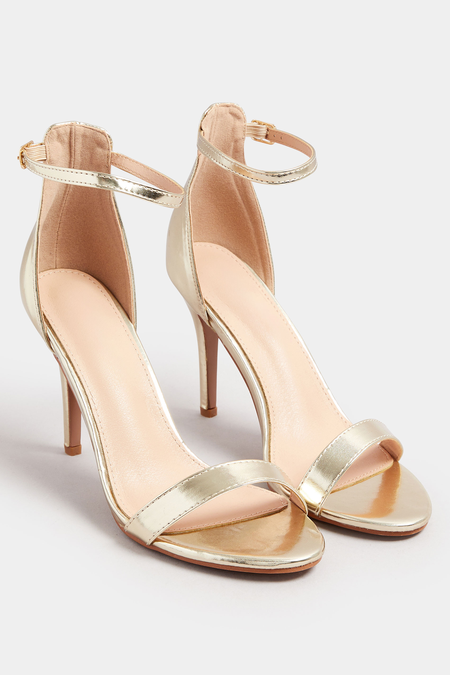 Gold Ankle Strap Heels In Wide E Fit | Yours Clothing 2