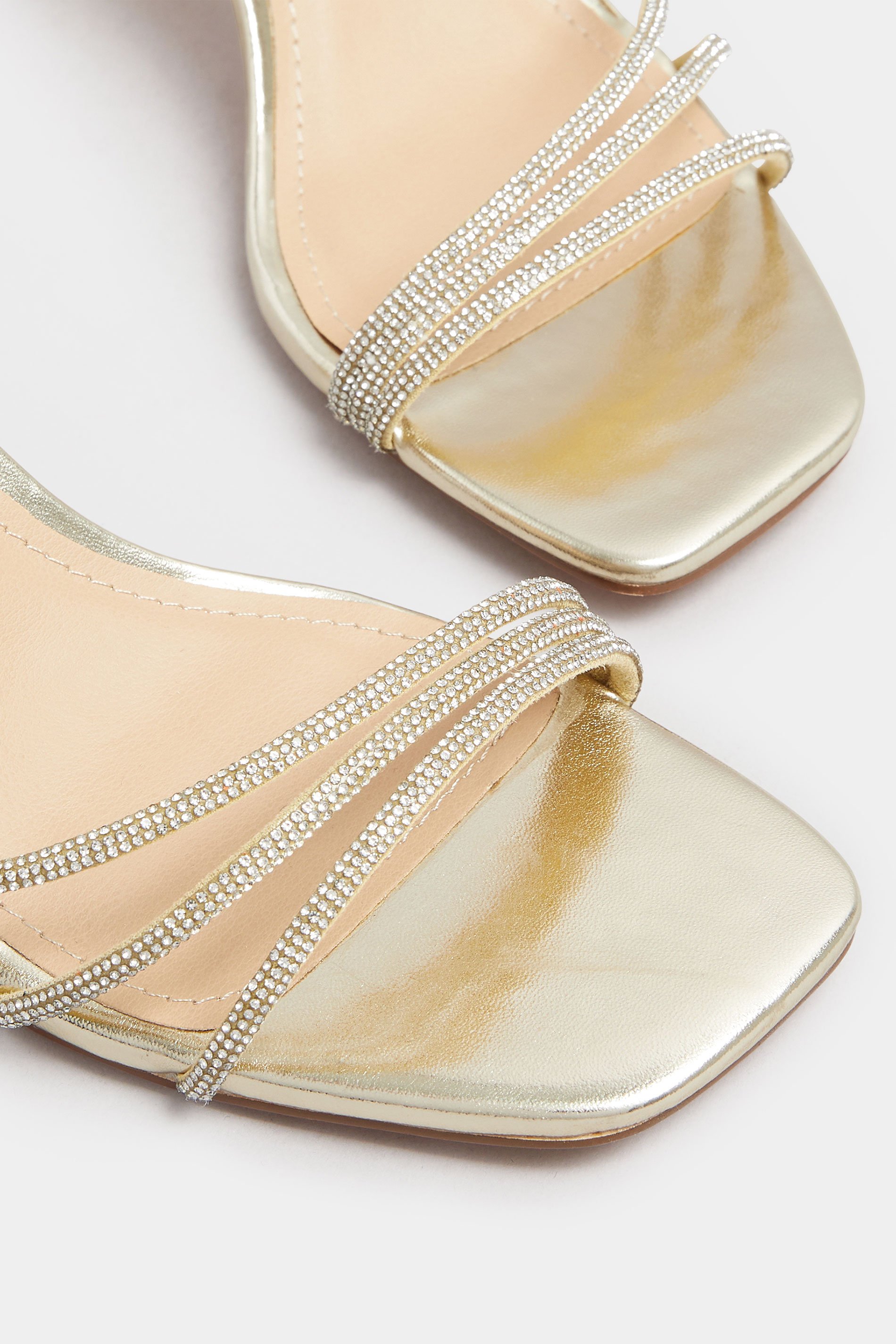 Gold Asymmetric Diamante Block Heel Sandals In Standard Fit | Yours Clothing 5