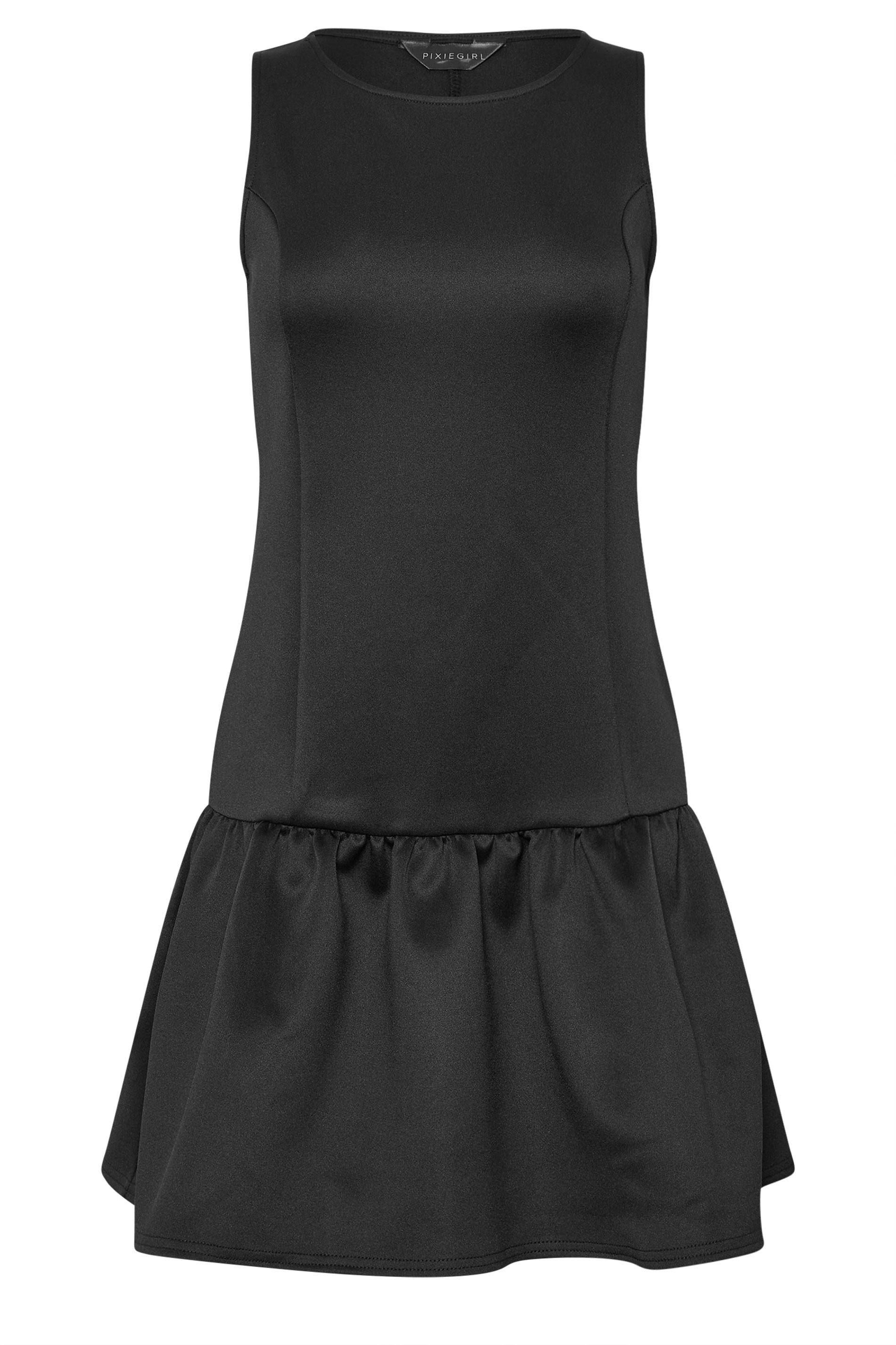 PixieGirl Petite Women's Black Scuba Drop Waist Mini Dress | PixieGirl 5