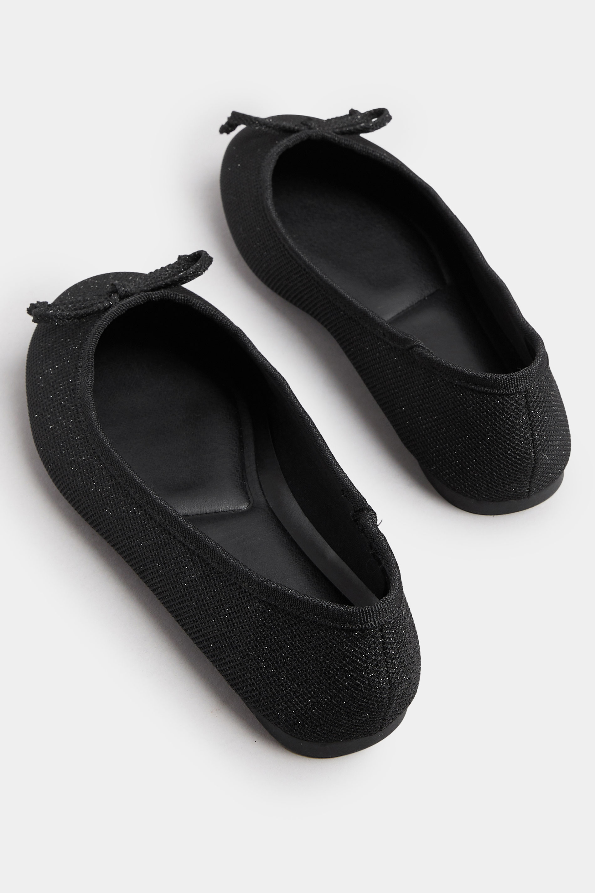 Black Glitter Ballet Pumps In Extra Wide EEE Fit | Yours Clothing 4