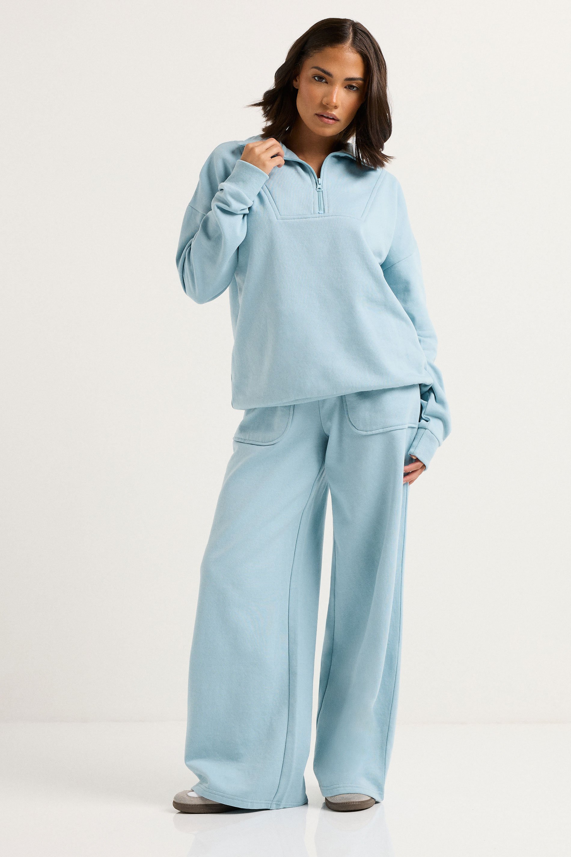 PixieGirl Petite Women's Light Blue Quarter Zip Sweatshirt | PixieGirl 2