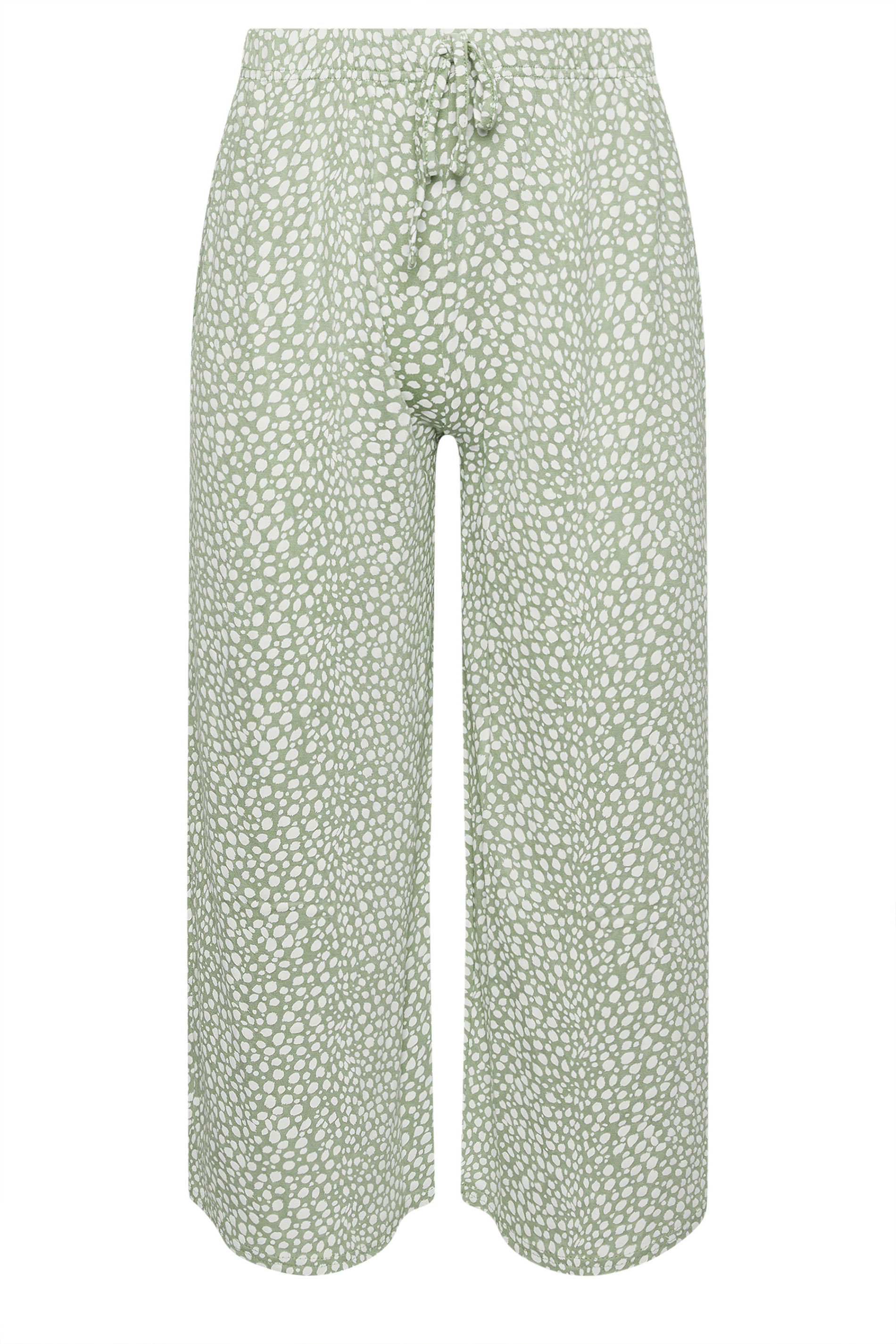PixieGirl Sage Green Spot Print Wide Leg Cropped Trousers | PixieGirl 5