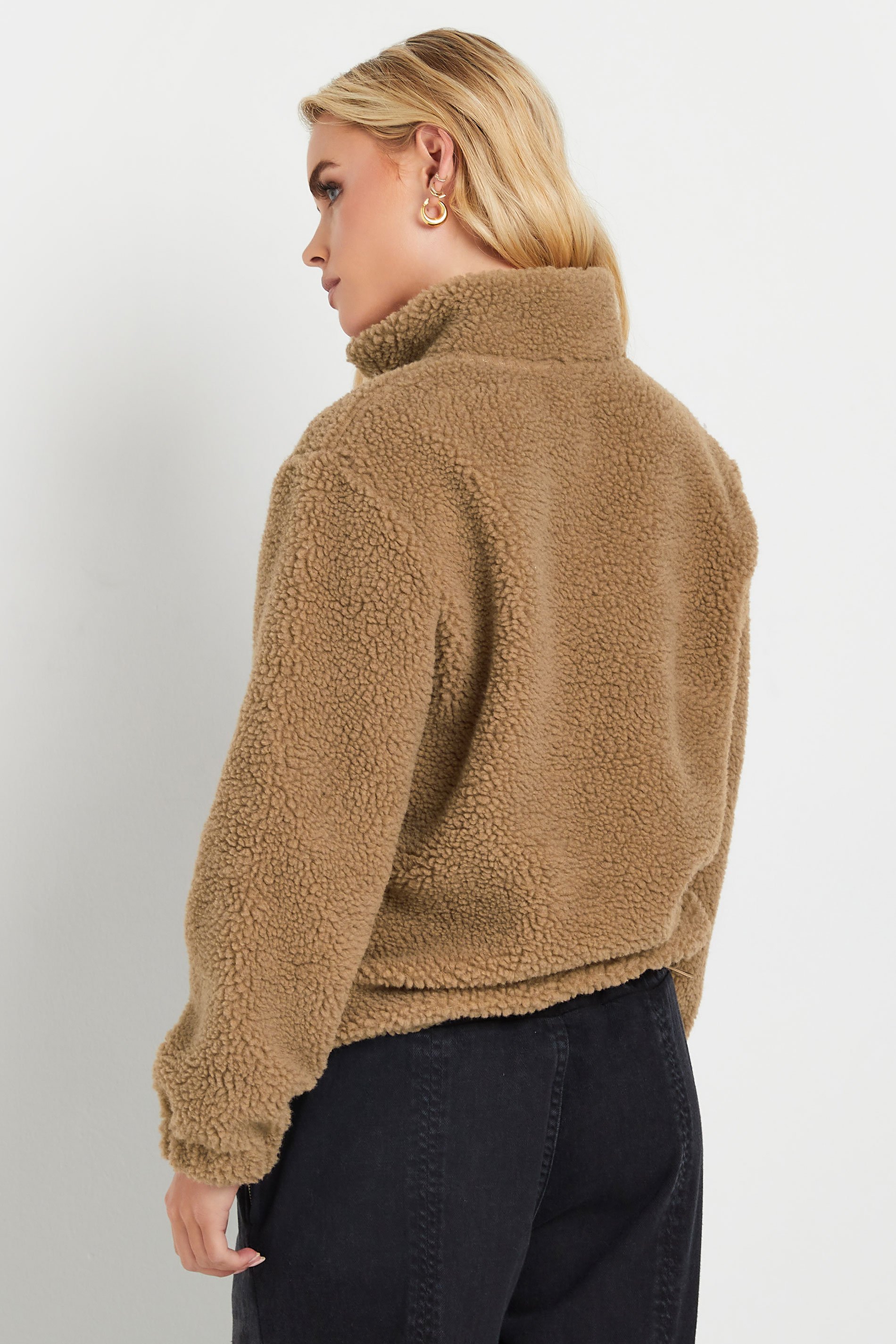 PixieGirl Petite Women's Beige Brown Slogan Half Zip Teddy Fleece | PixieGirl 3