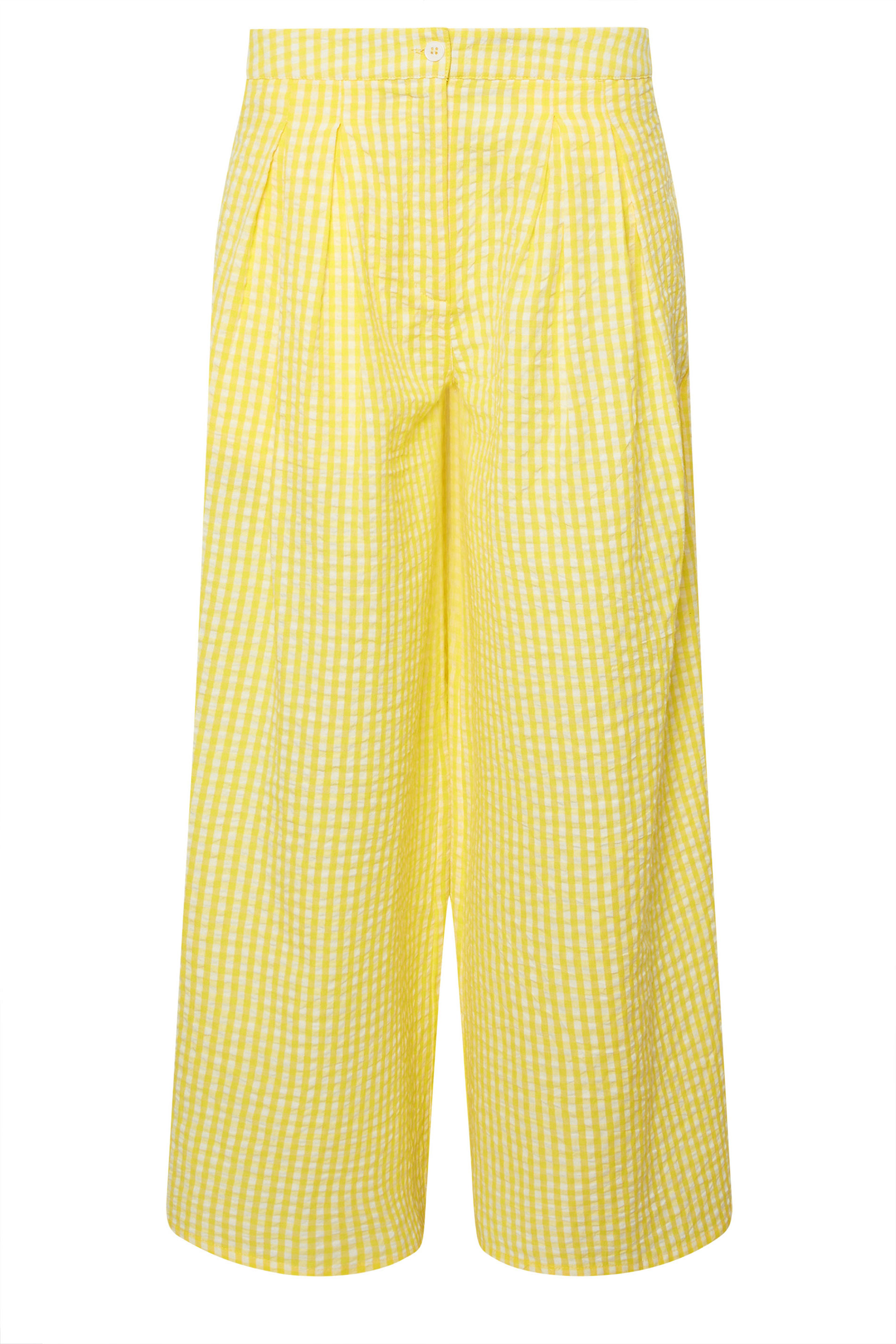 PixieGirl Petite Women's Yellow Cotton Gingham Palazzo Trousers | PixieGirl 6