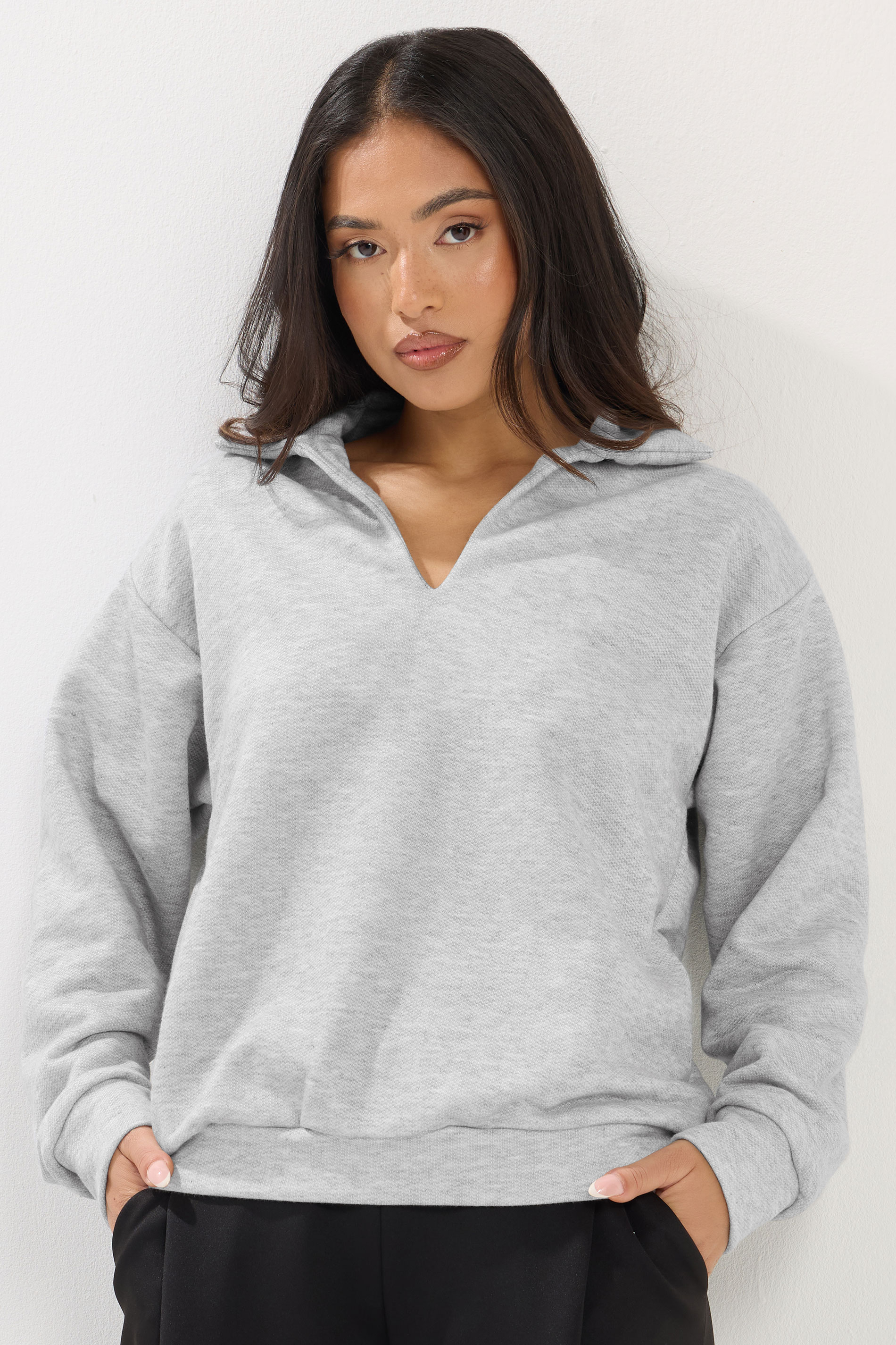 Pixiegirl Women's Grey Petite Marl Collar Oversized Sweatshirt Size 18