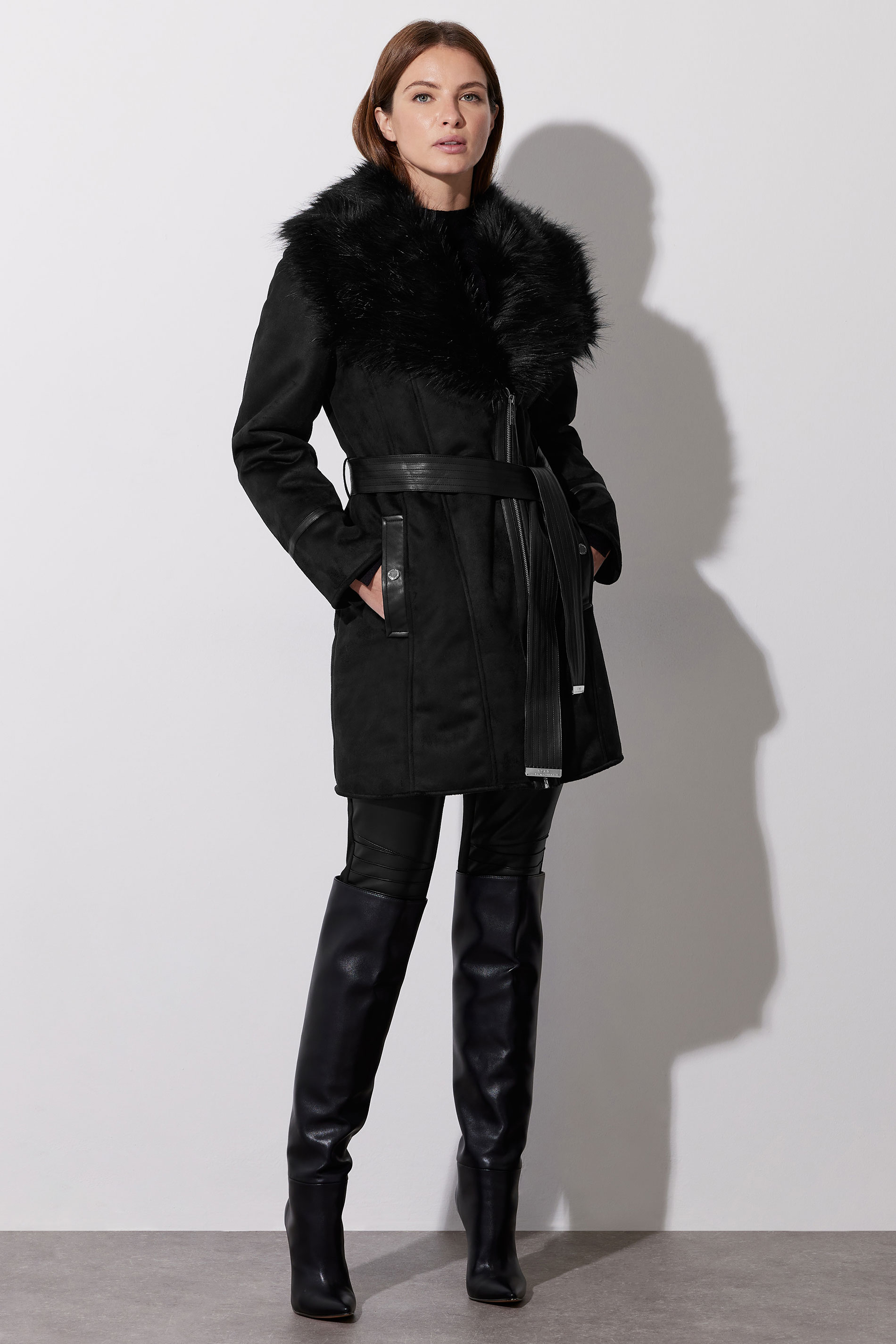 STAR Black Faux Suede Belted Jacket | STAR x JM 2