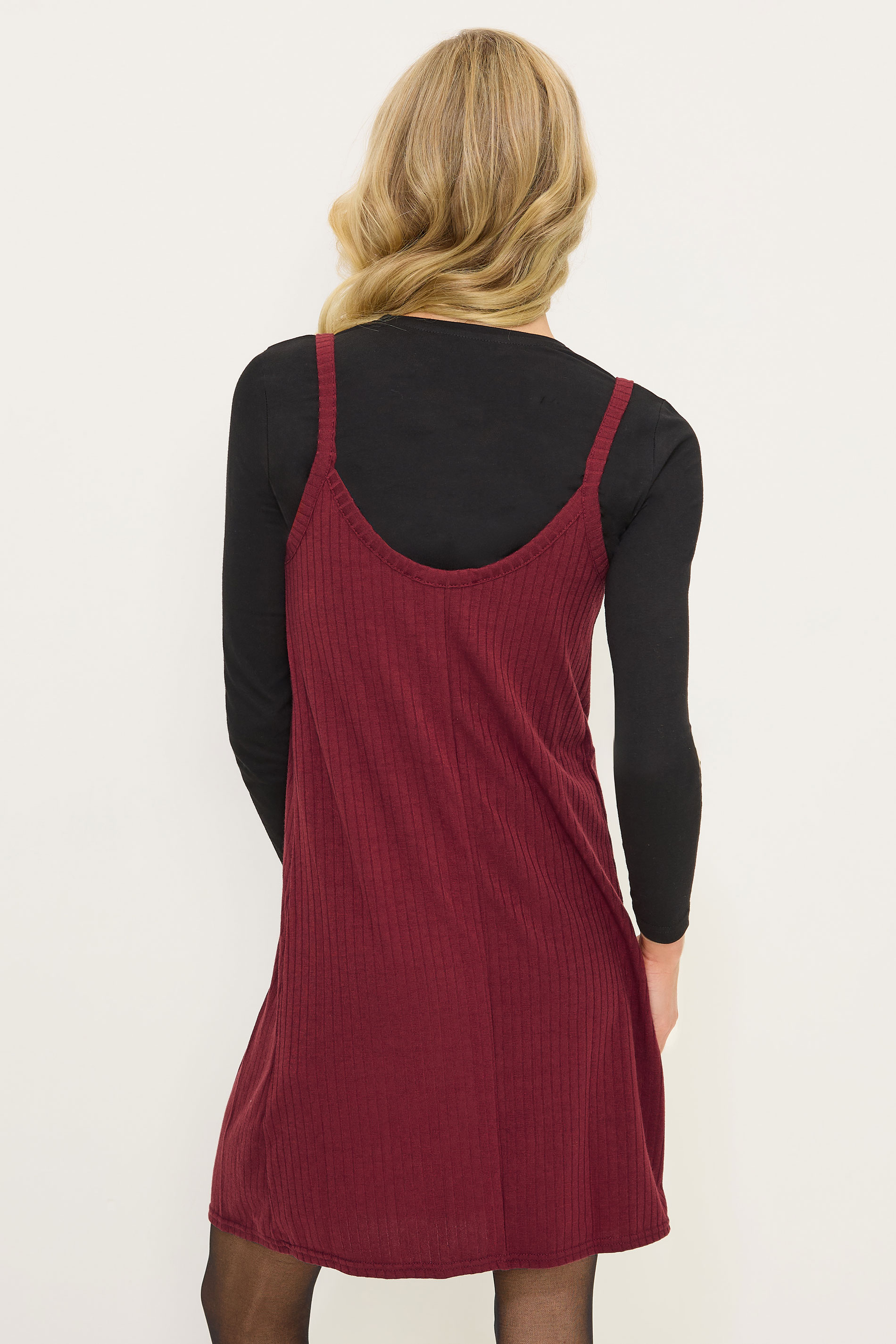 PixieGirl Petite Burgundy Red Ribbed Button Mini Dress | PixieGirl 3