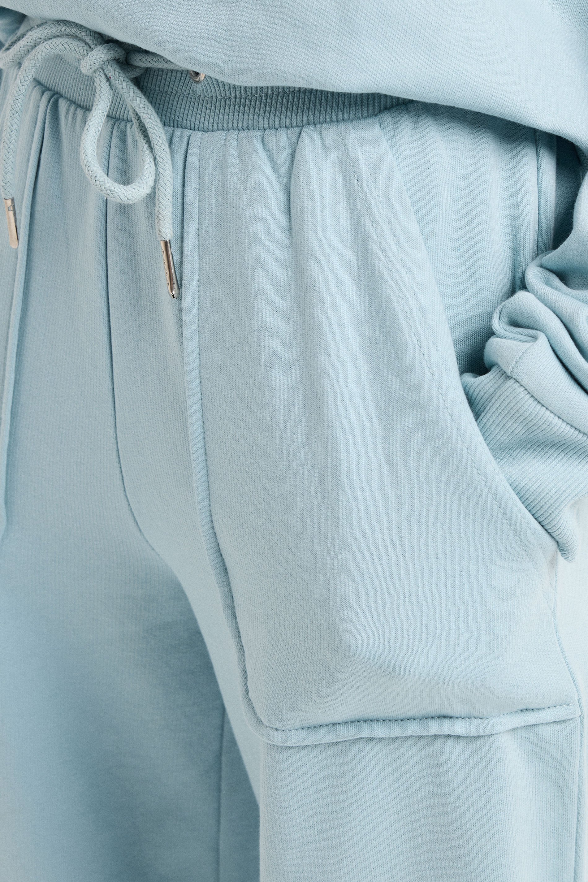 PixieGirl Petite Women's Light Blue Pocket Patch Wide Leg Joggers | PixieGirl 5