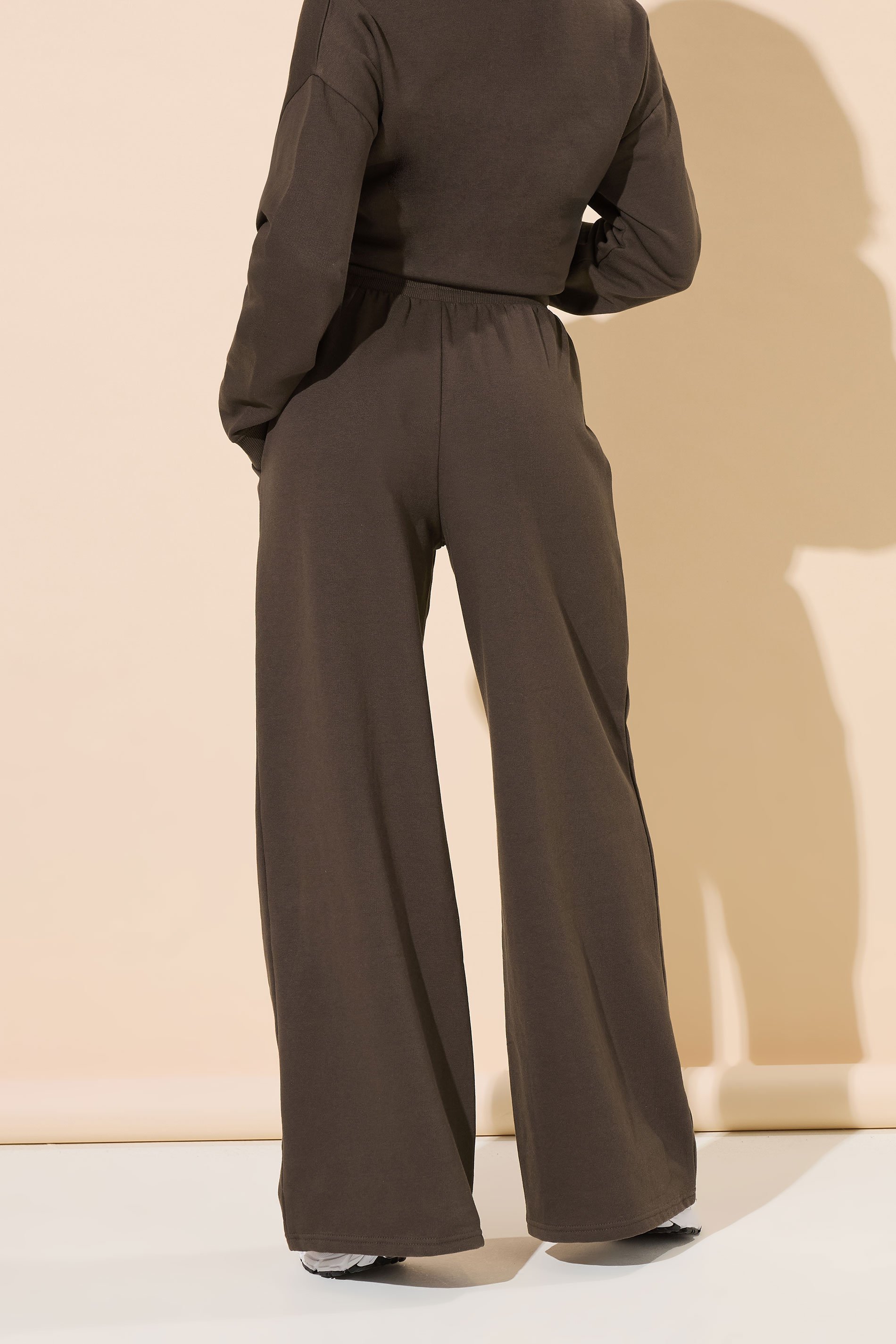 PixieGirl Petite Women's Chocolate Brown Pocket Patch Wide Leg Joggers | PixieGirl 4