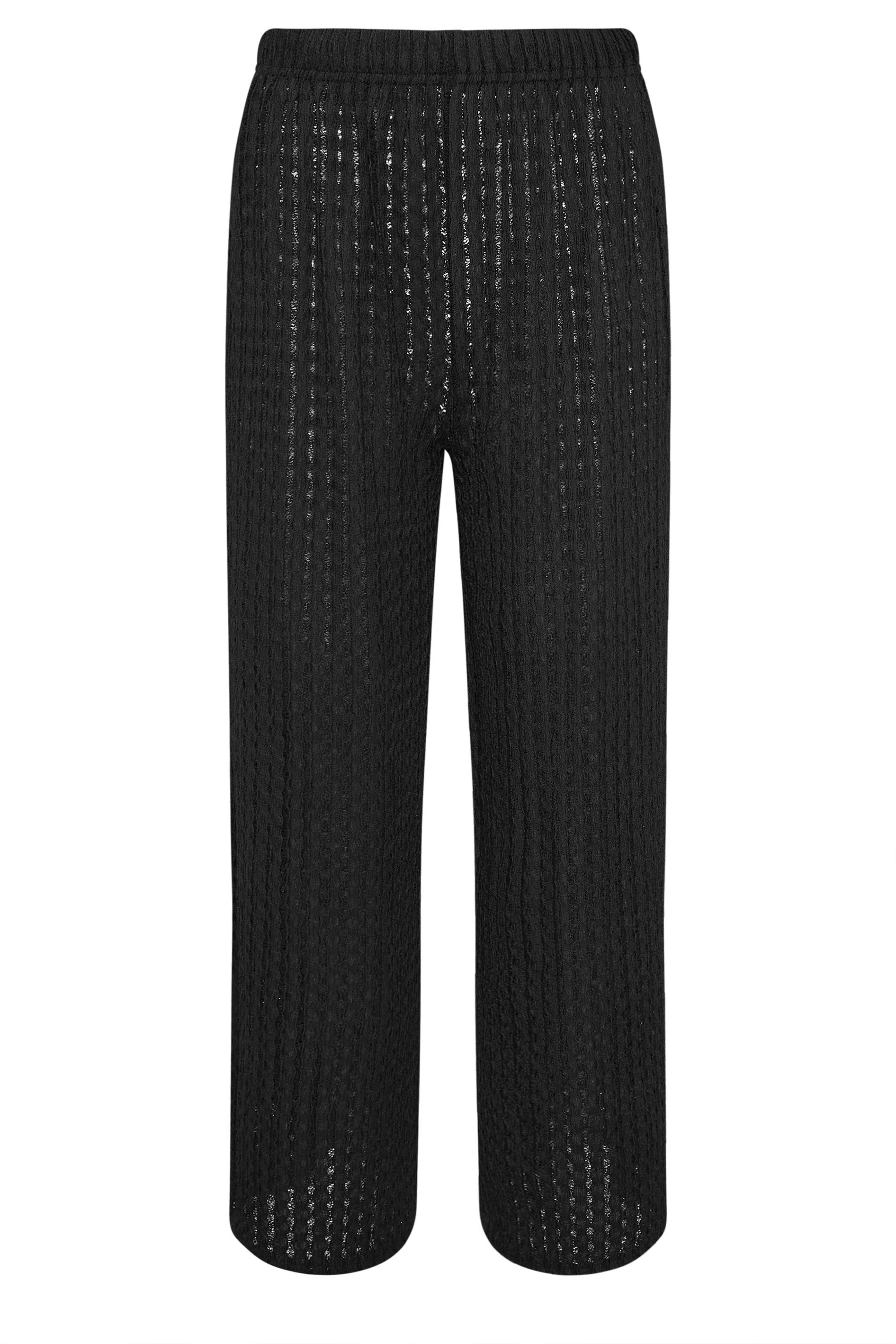 PixieGirl Petite Women's Black Wide Leg Crochet Trousers | PixieGirl 5