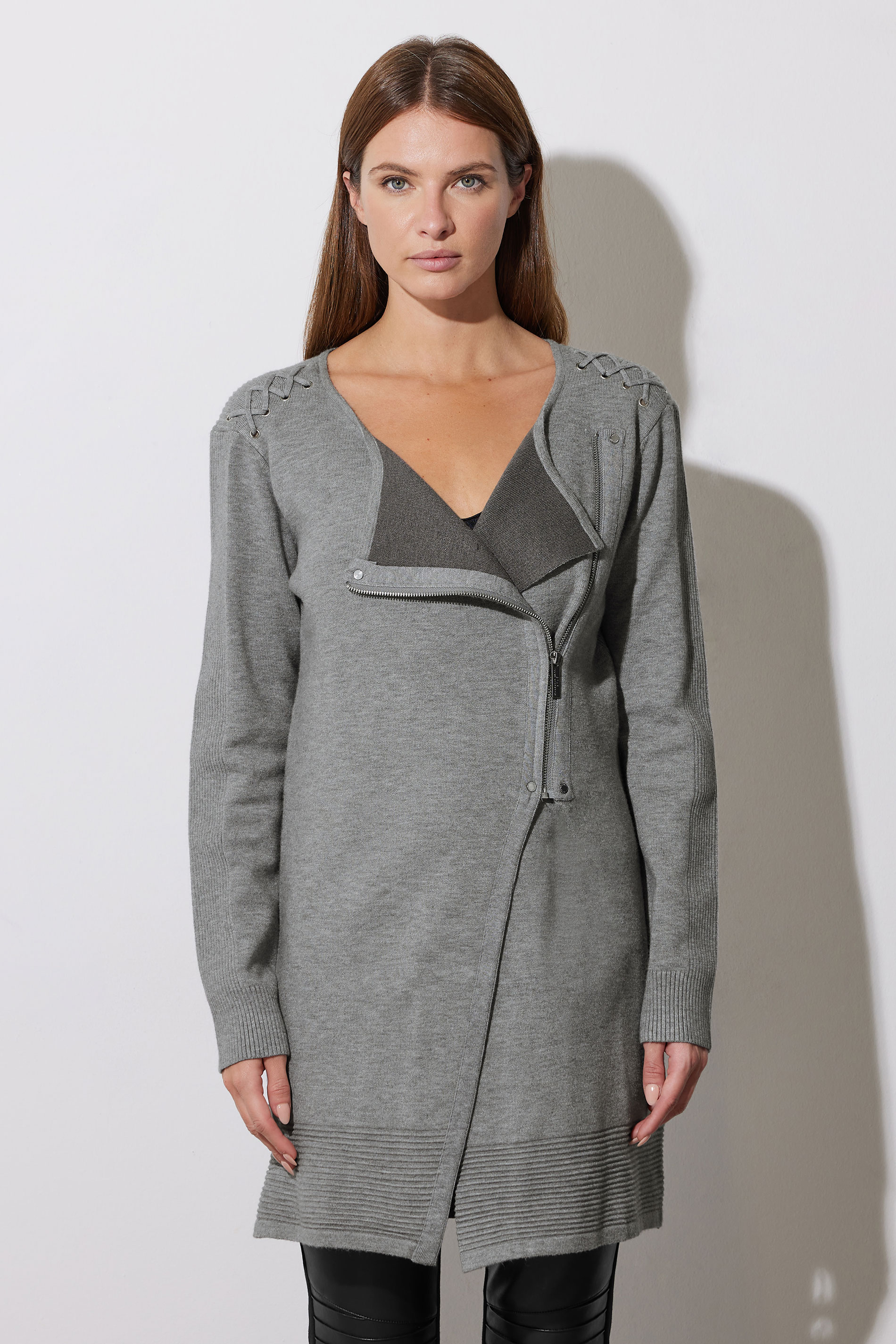 STAR Grey Eyelet Detail Zip Cardigan | STAR x JM 6