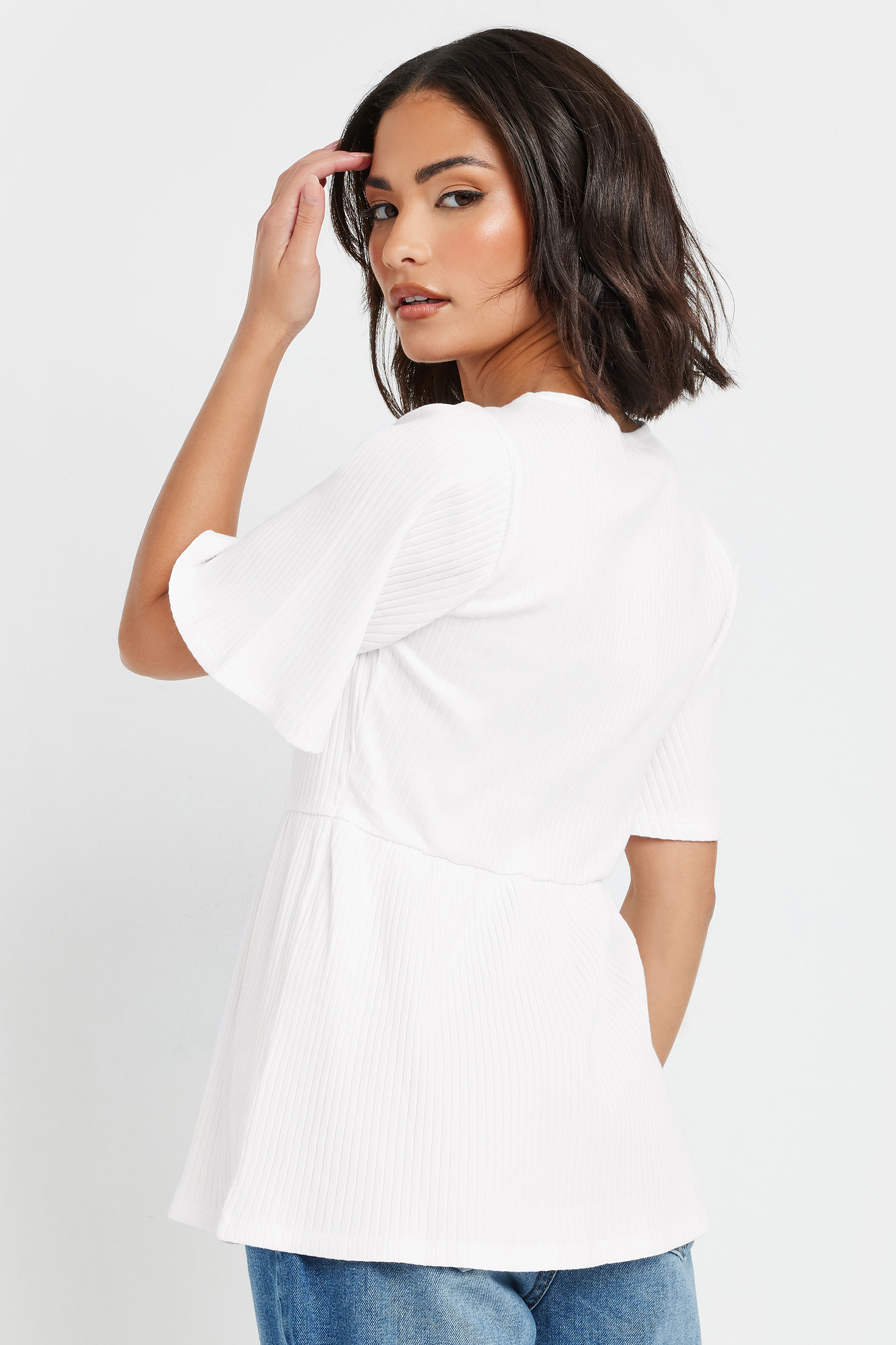 PixieGirl Petite Women's White Ribbed Smock Top | PixieGirl 3