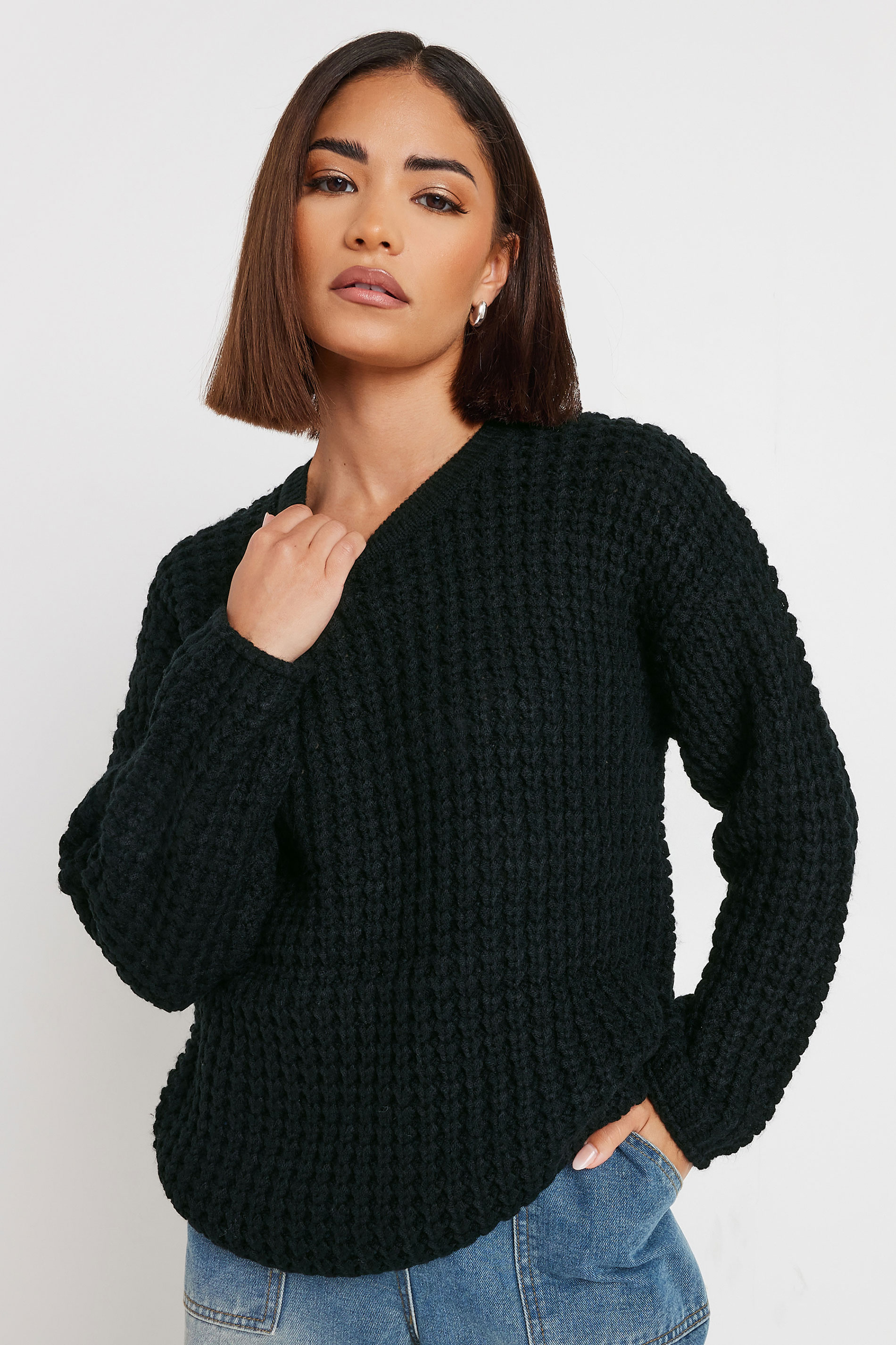 PixieGirl Petite Women's Black Waffle Knit Jumper | PixieGirl 1