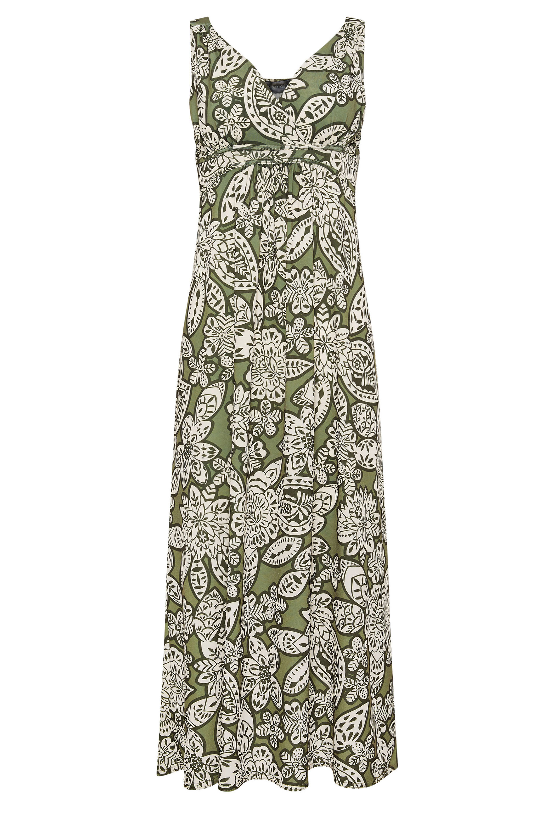 PixieGirl Petite Women's Khaki Green Floral Print Maxi Dress | PixieGirl 5